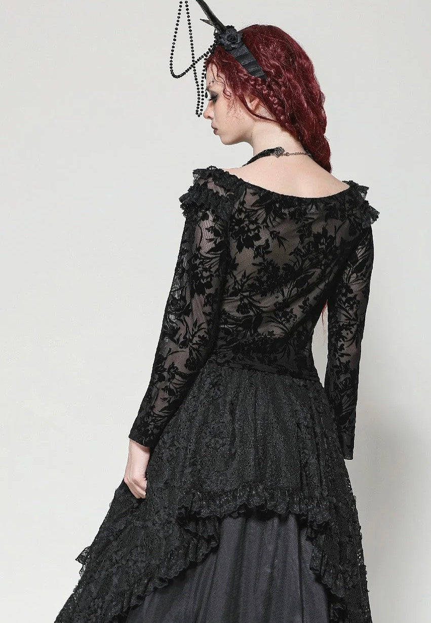 Dark In Love - Gothic Sexy Off-Shoulder Velvet Lace Top - Top | Women-Image