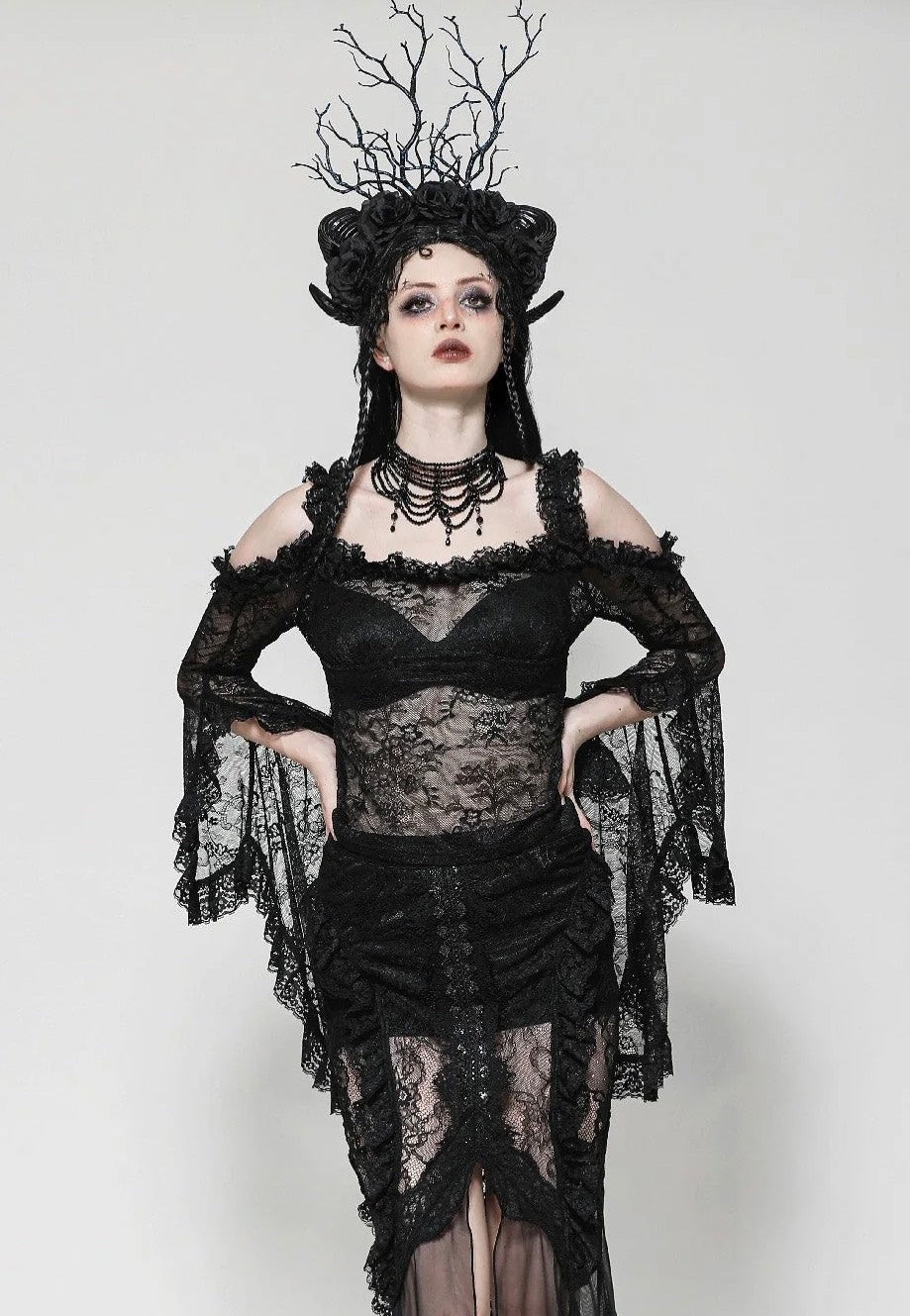 Dark In Love - Gothic Romantic Lace Flare Sleeve - Top | Women-Image