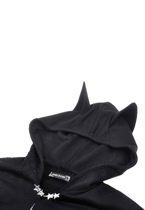 Dark In Love - Black Printed Loose Bat Ear Tail - Hoodie | Women-Image
