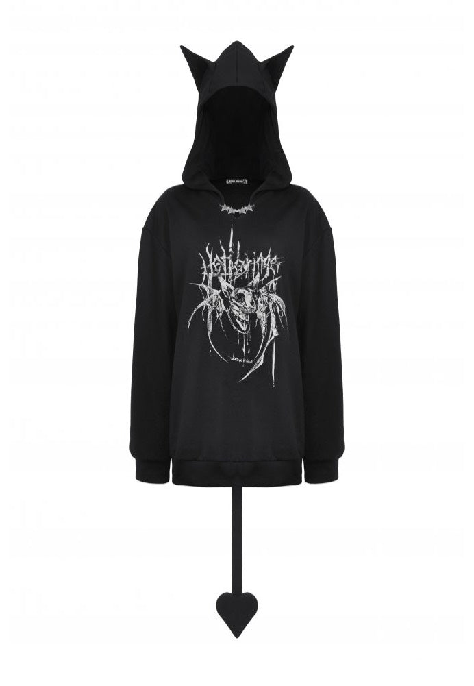 Dark In Love - Black Printed Loose Bat Ear Tail - Hoodie | Women-Image