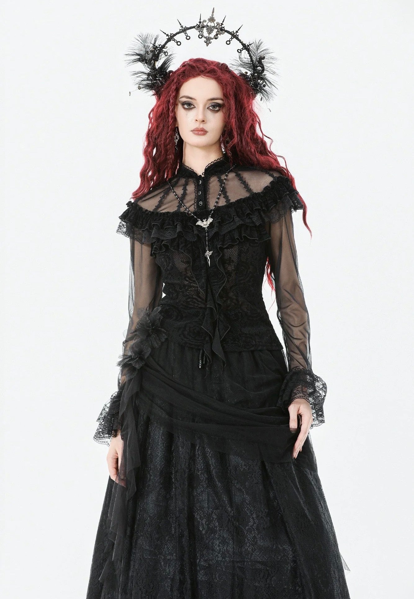 Dark In Love - Gothic Rose Sheer Court - Top | Women-Image