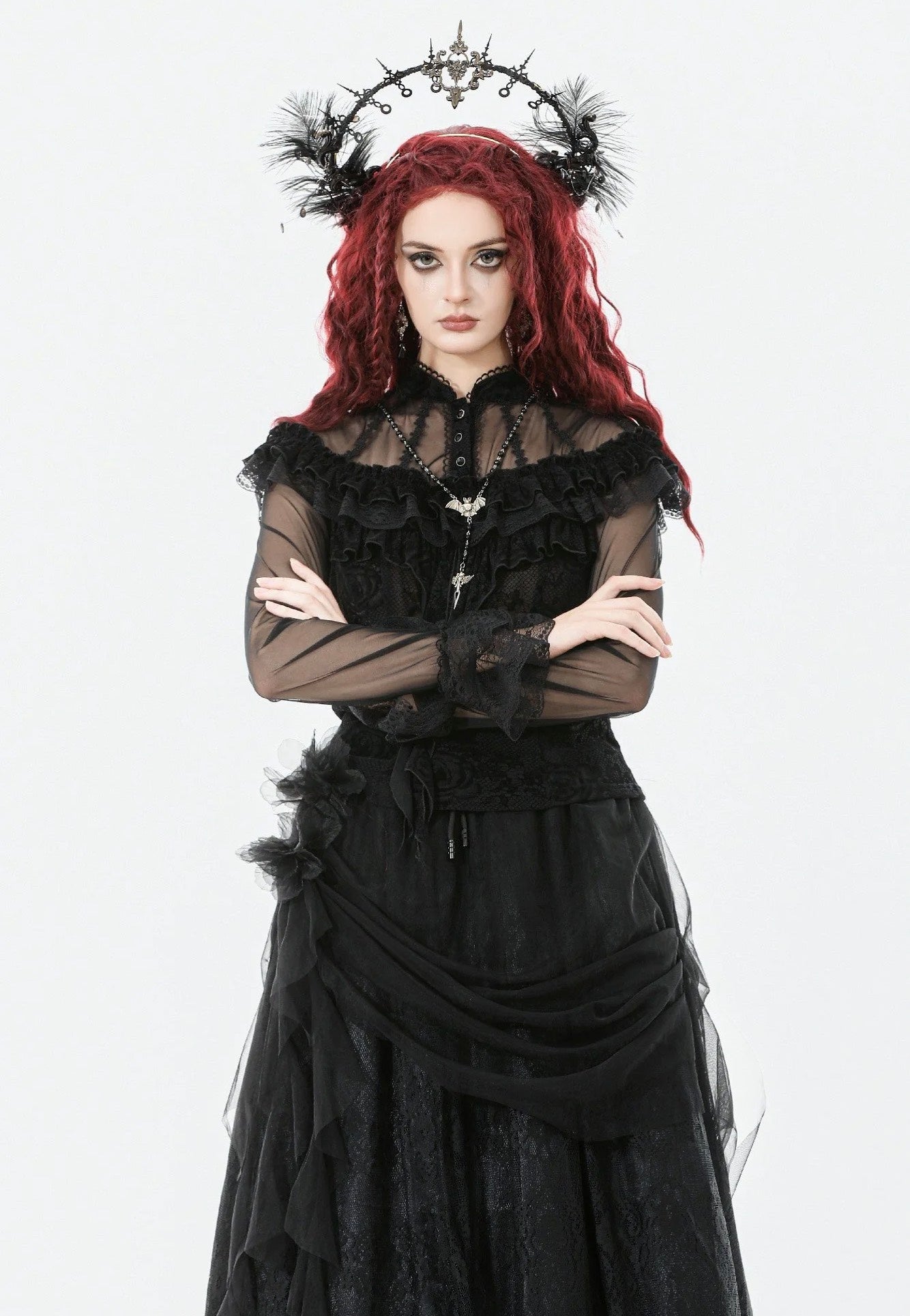Dark In Love - Gothic Rose Sheer Court - Top | Women-Image