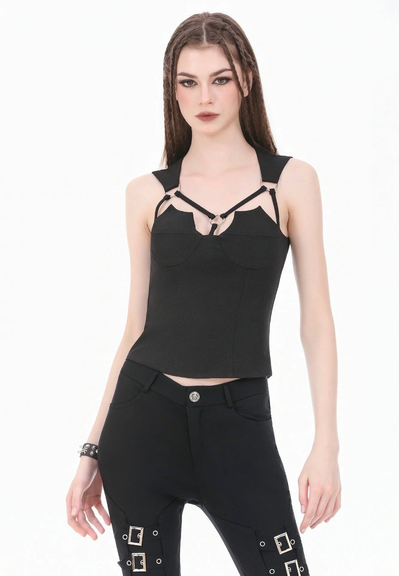 Dark In Love Dark Functional Style Metal Ring Strap Top | Women-Image
