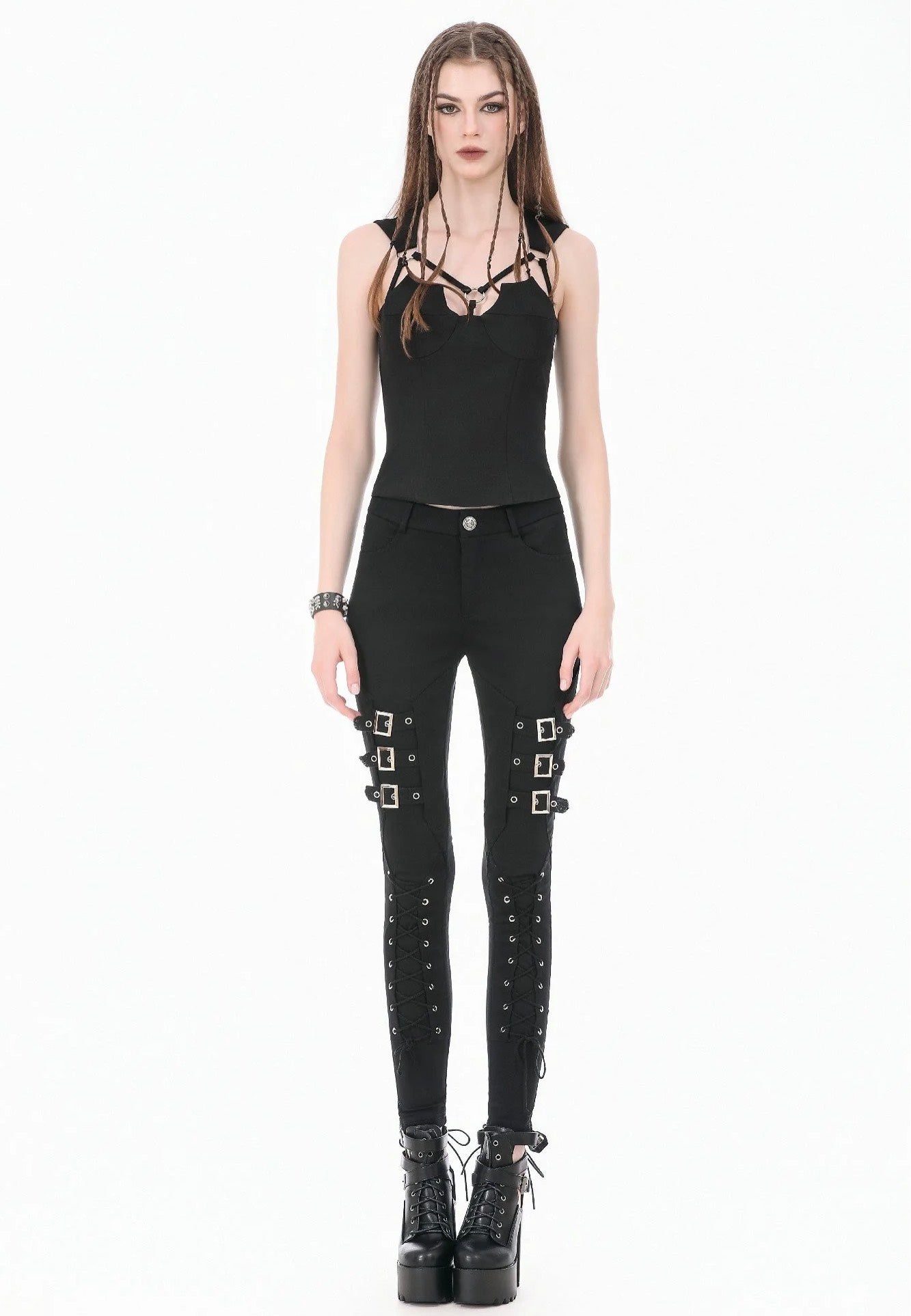 Dark In Love Dark Functional Style Metal Ring Strap Top | Women-Image