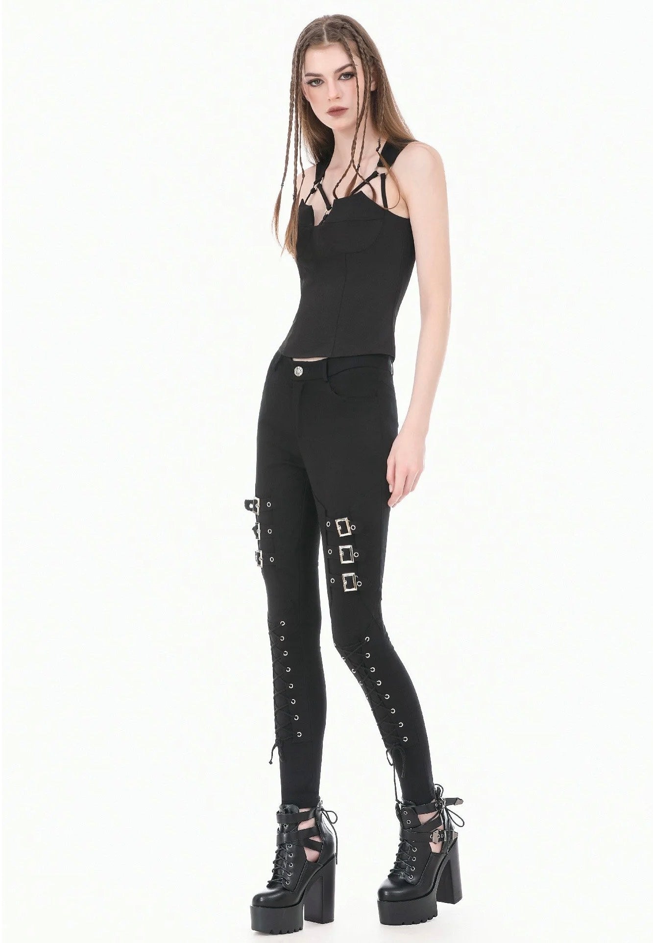 Dark In Love Dark Functional Style Metal Ring Strap Top | Women-Image