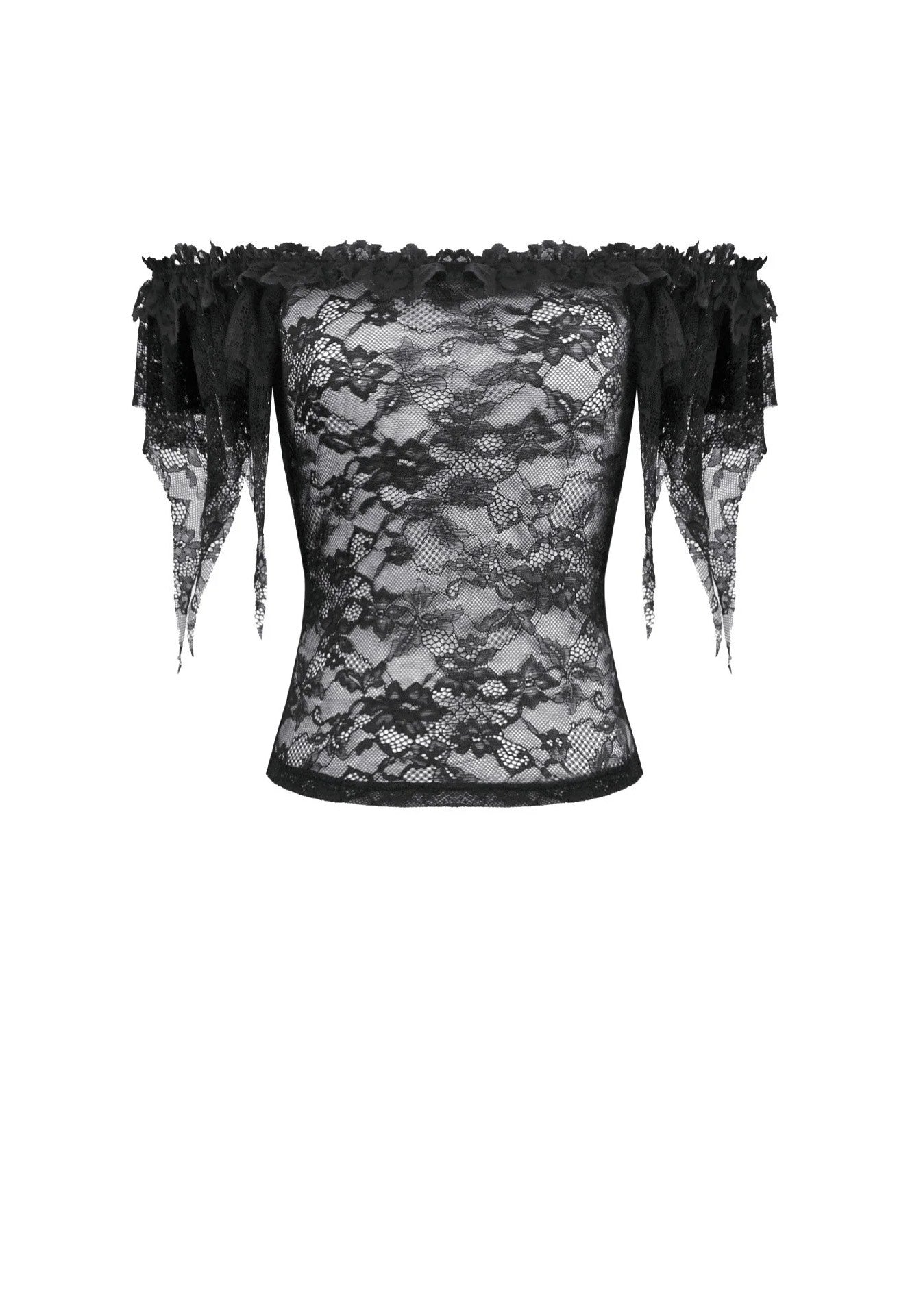 Dark In Love Gothic Romantic Off Shoulder Sheer Lace Top | Women-Image
