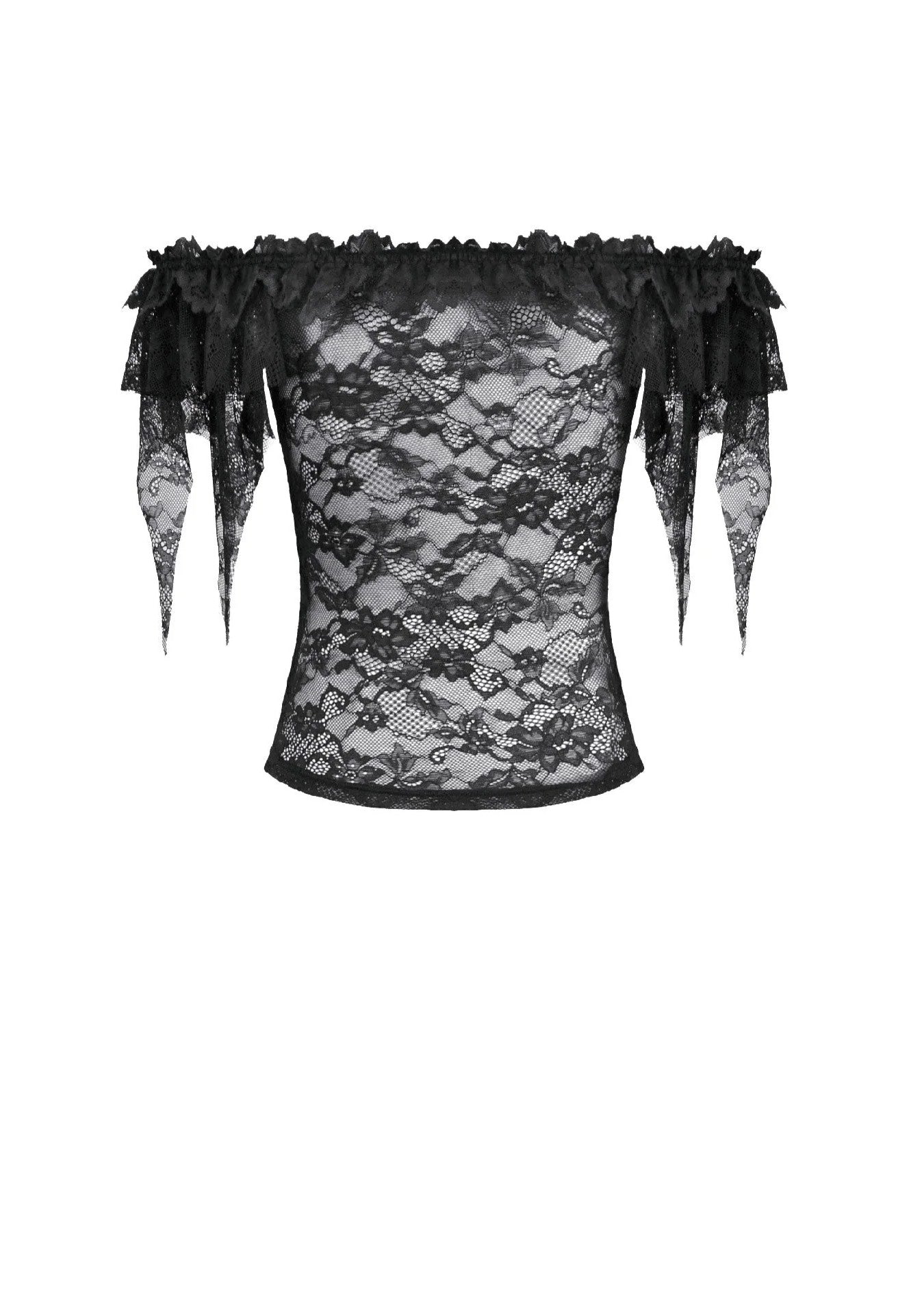 Dark In Love Gothic Romantic Off Shoulder Sheer Lace Top | Women-Image