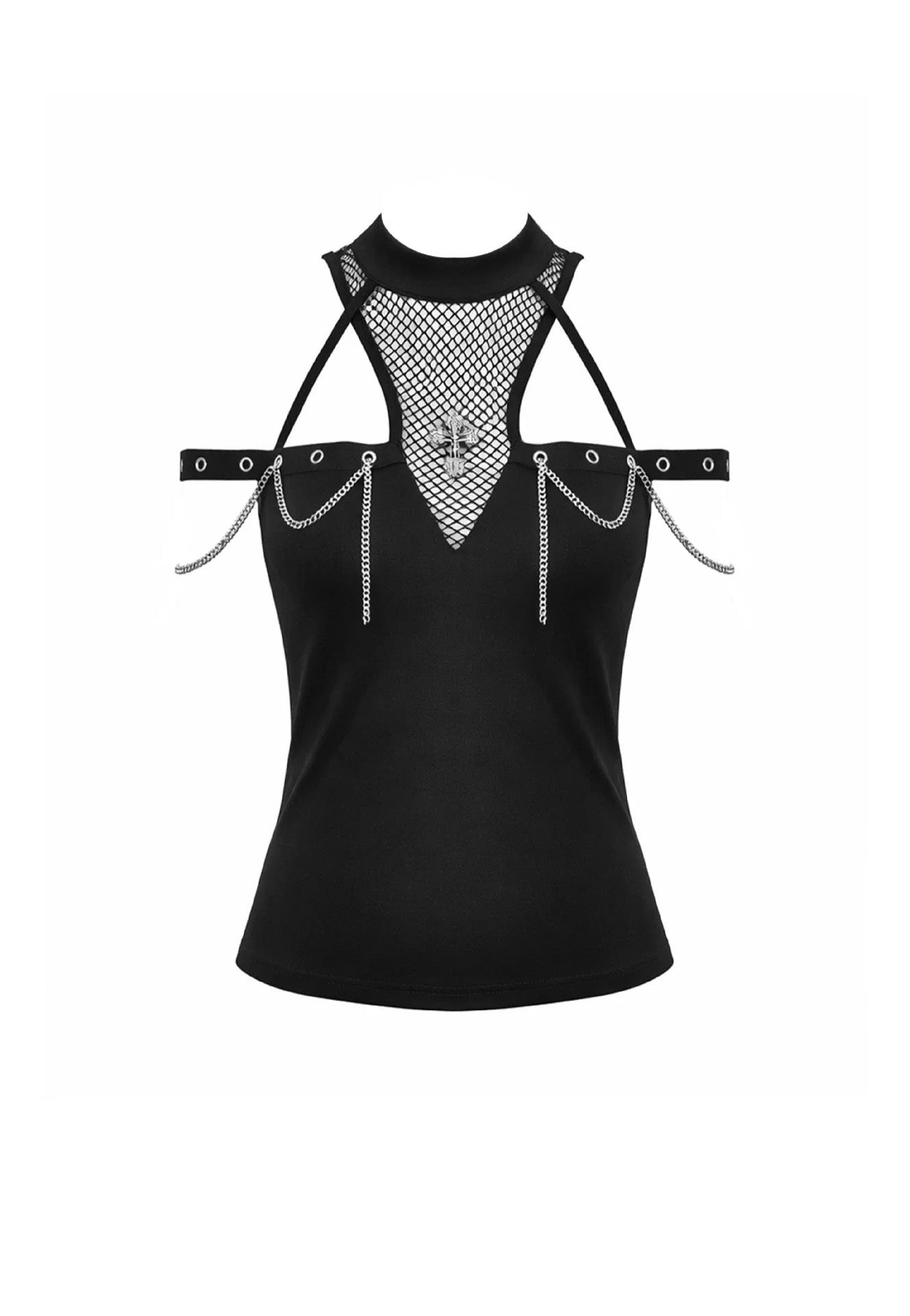 Dark In Love Dark Techwear Mesh Cut Out Cold Shoulder Top | Women-Image