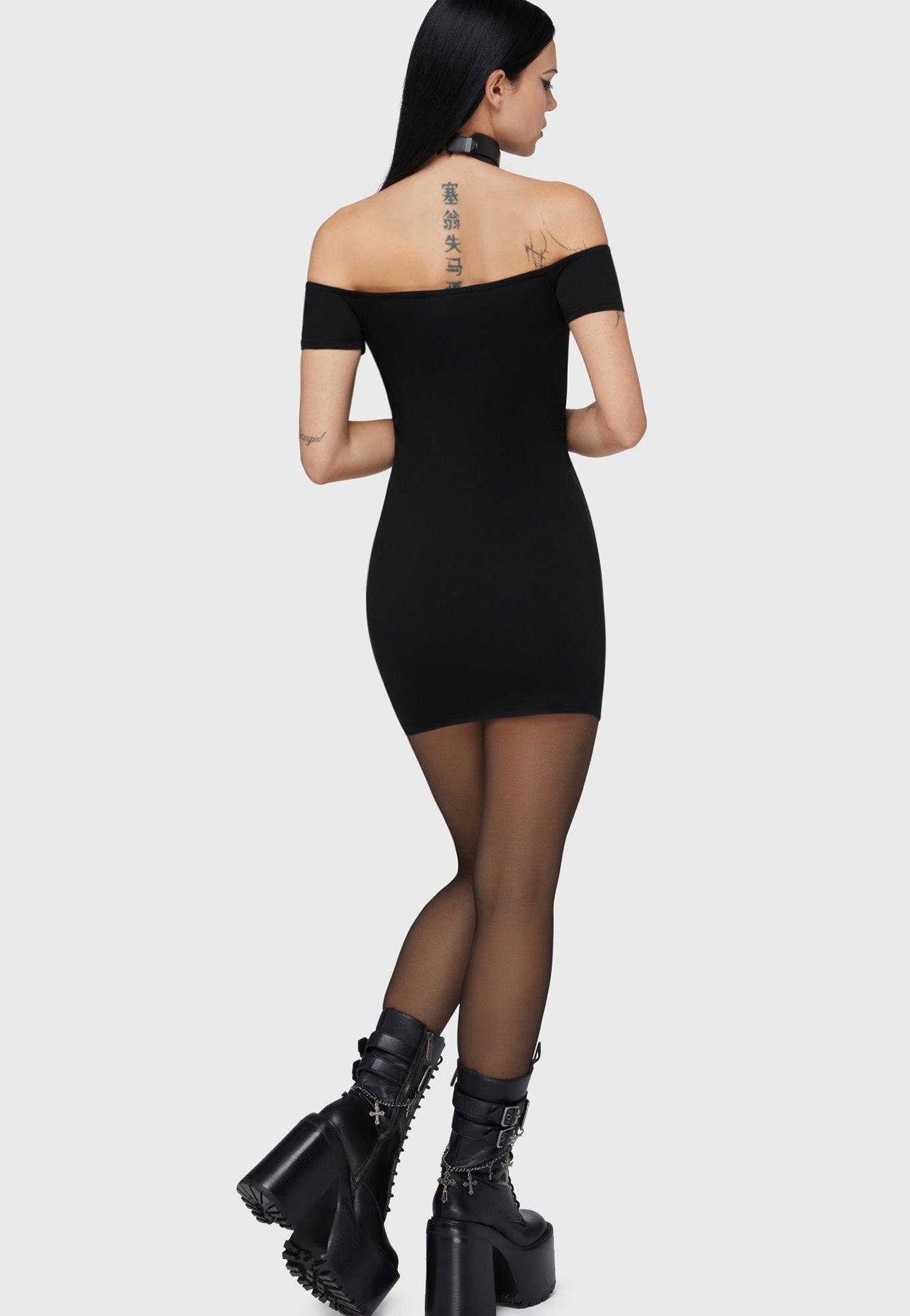 Killstar x Motionless In White - Up From Hell Bardot Black - Dress | Women-Image