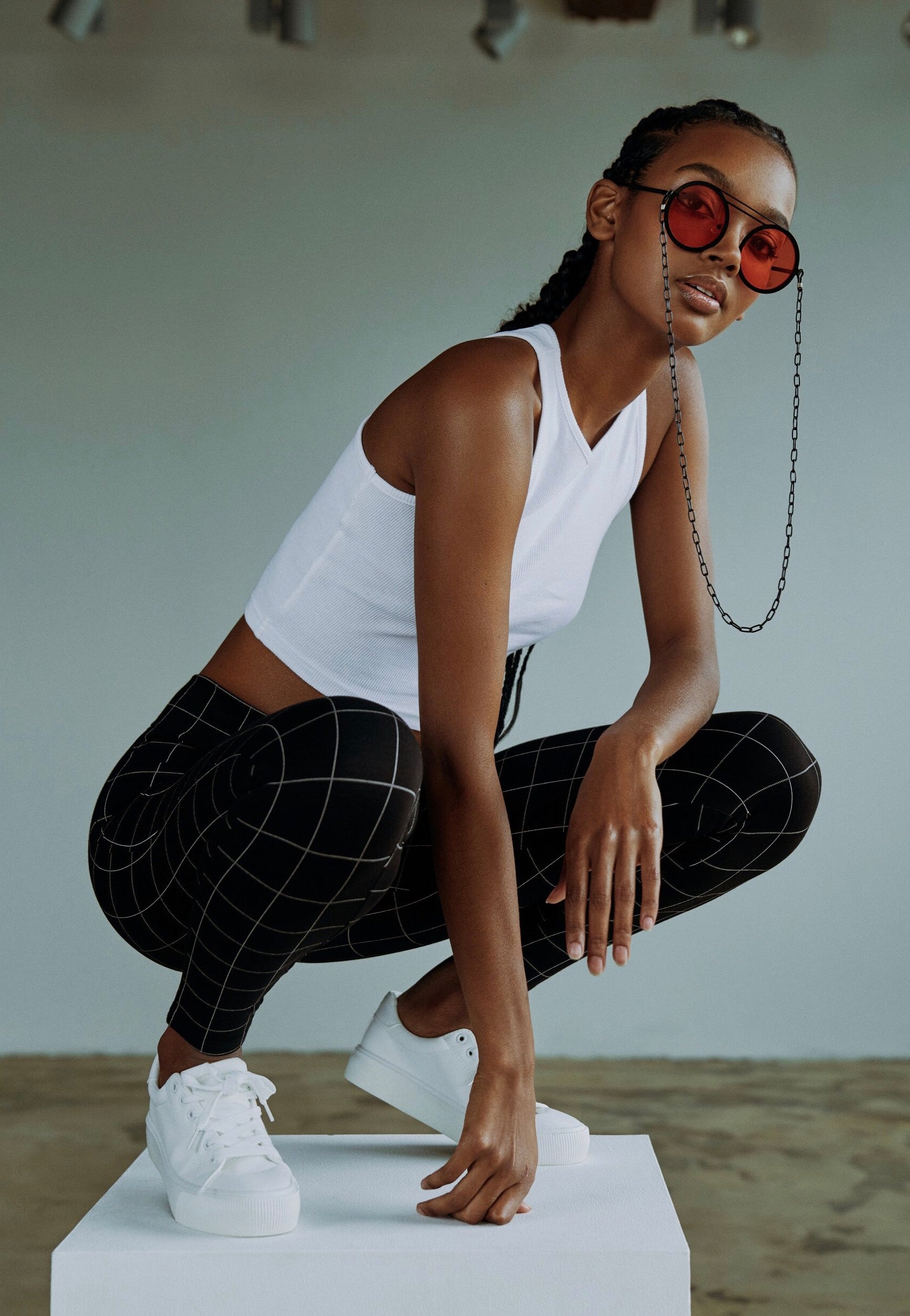 Urban Classics - Check High Waist Black/White - Leggings | Women-Image