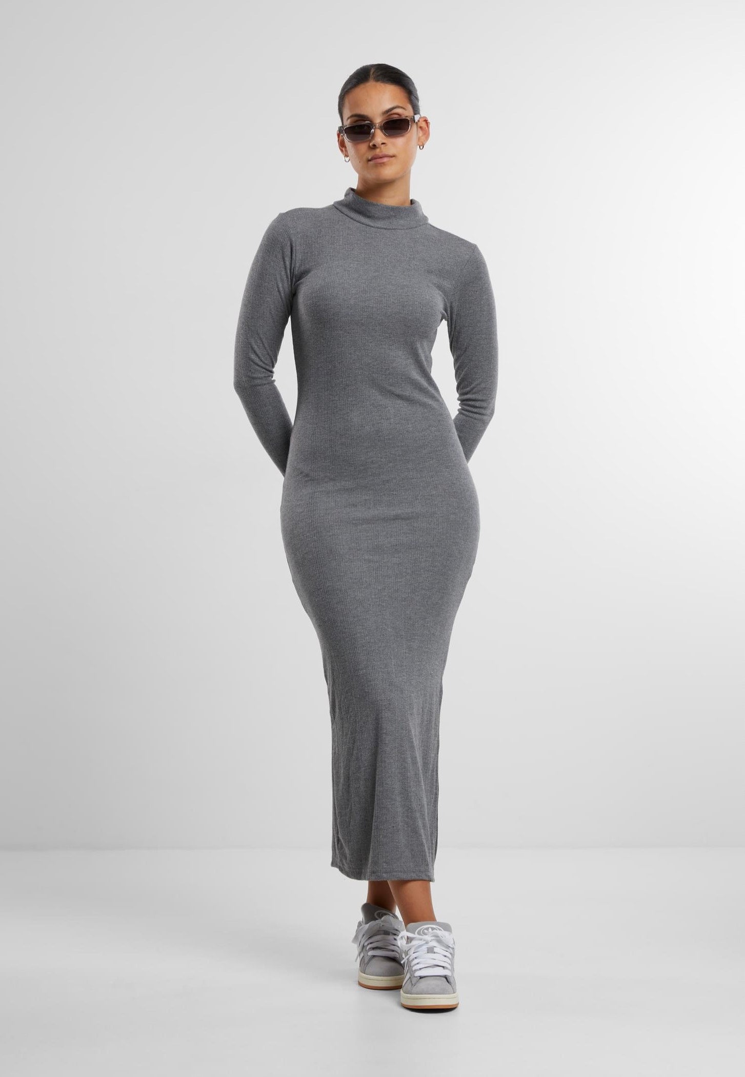 Urban Classics - Ladies Rib Longsleeve Mockneck Darkgreymelange - Dress | Women-Image