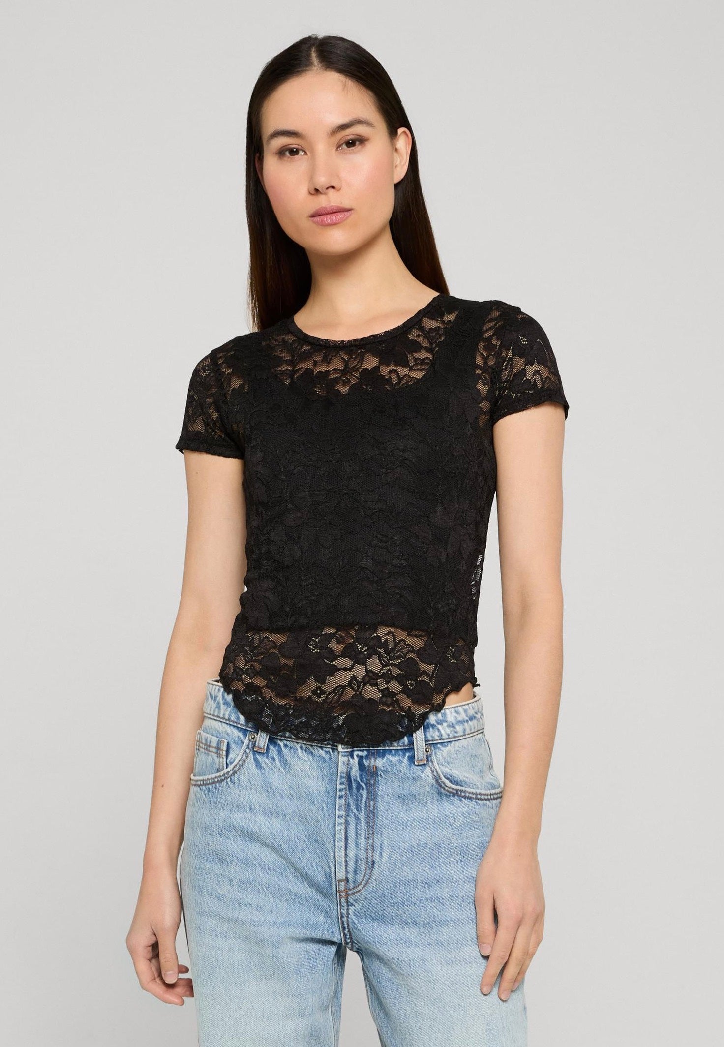 Urban Classics - Ladies Stretch Lace Cropped Black - T-Shirt | Women-Image
