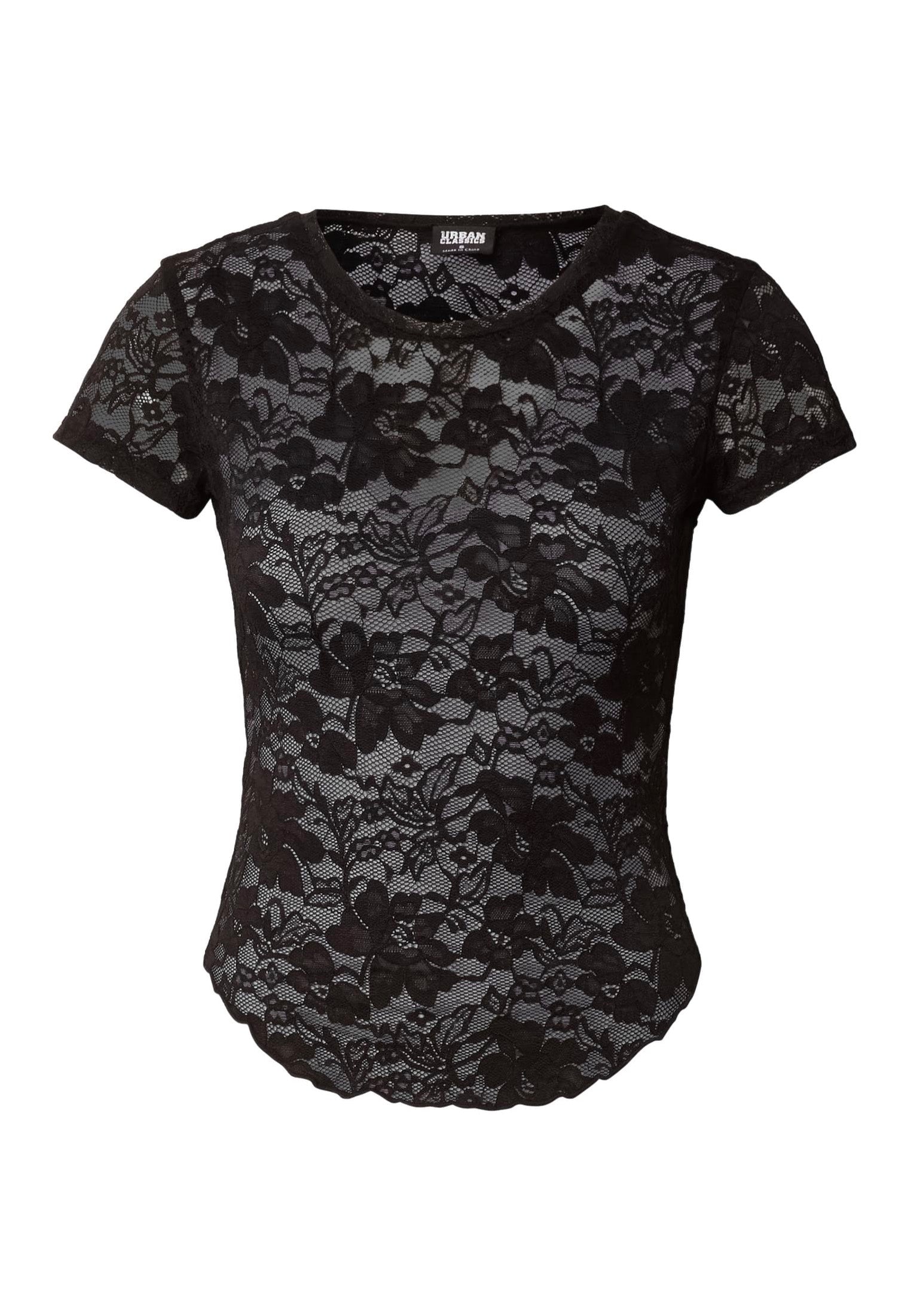 Urban Classics Ladies Stretch Lace Cropped Black T-paita | Women-Image