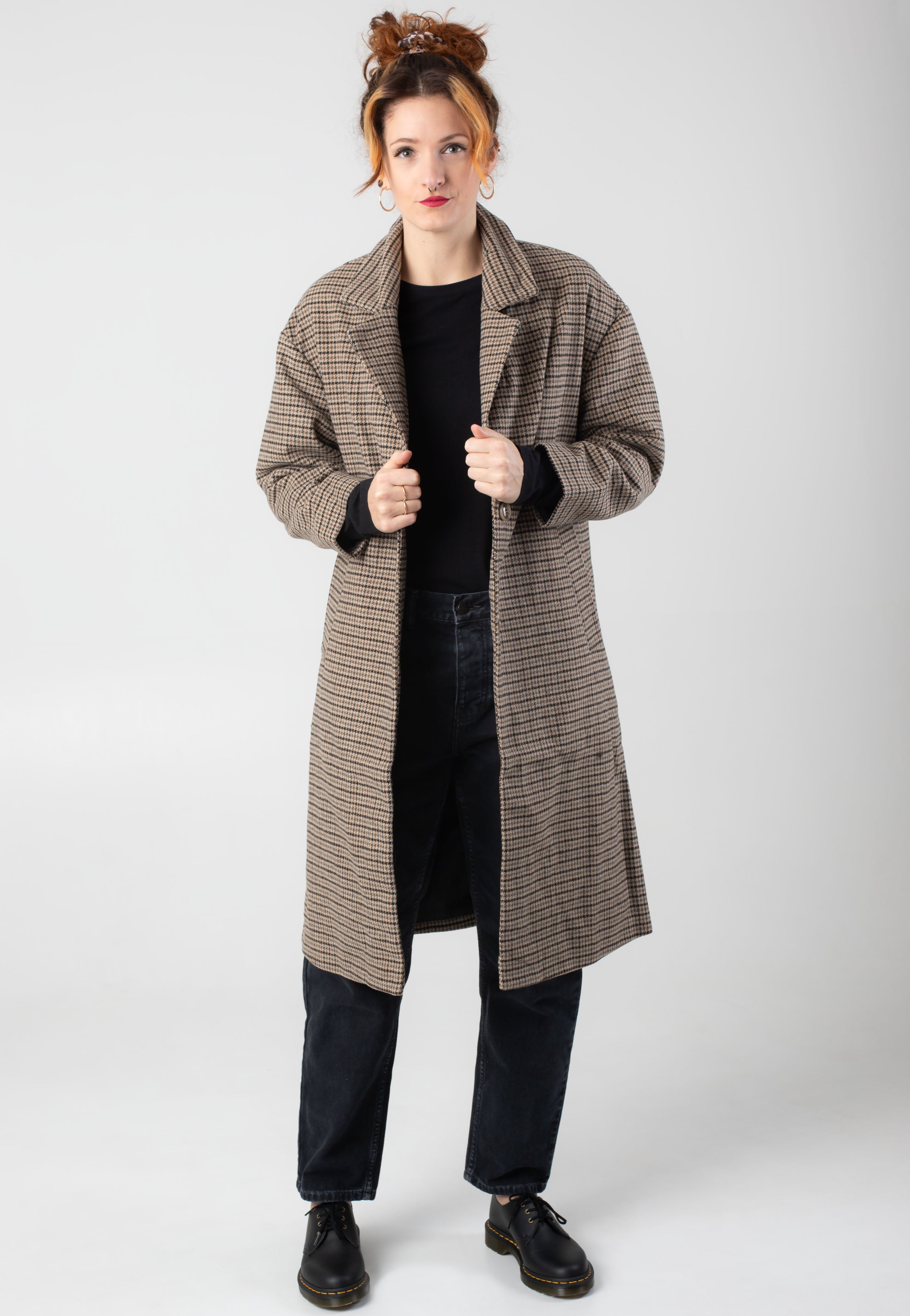 Urban Classics - Ladies Oversized Plaid Unionbeige/Black - Coat | Women-Image