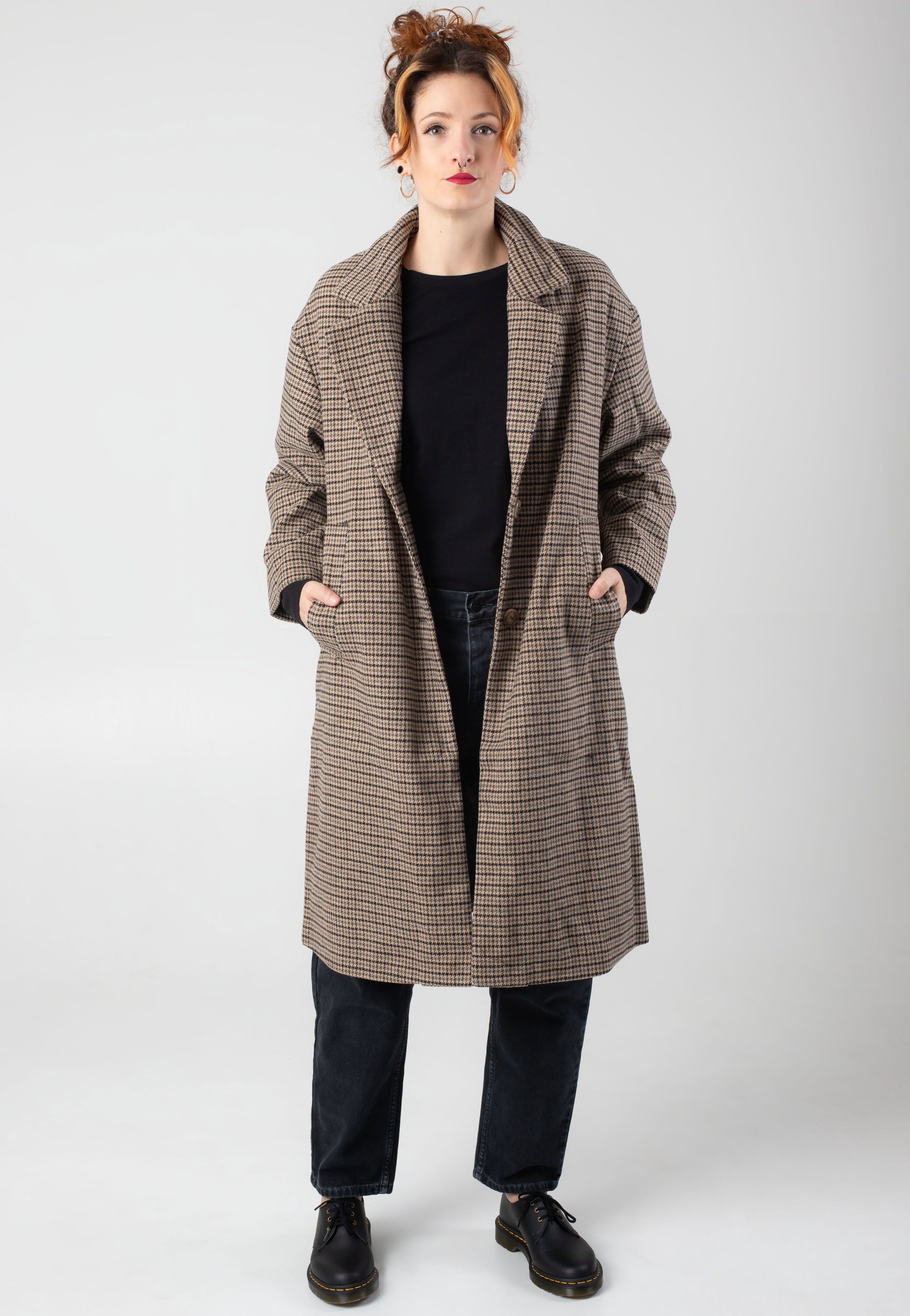 Urban Classics - Ladies Oversized Plaid Unionbeige/Black - Coat | Women-Image