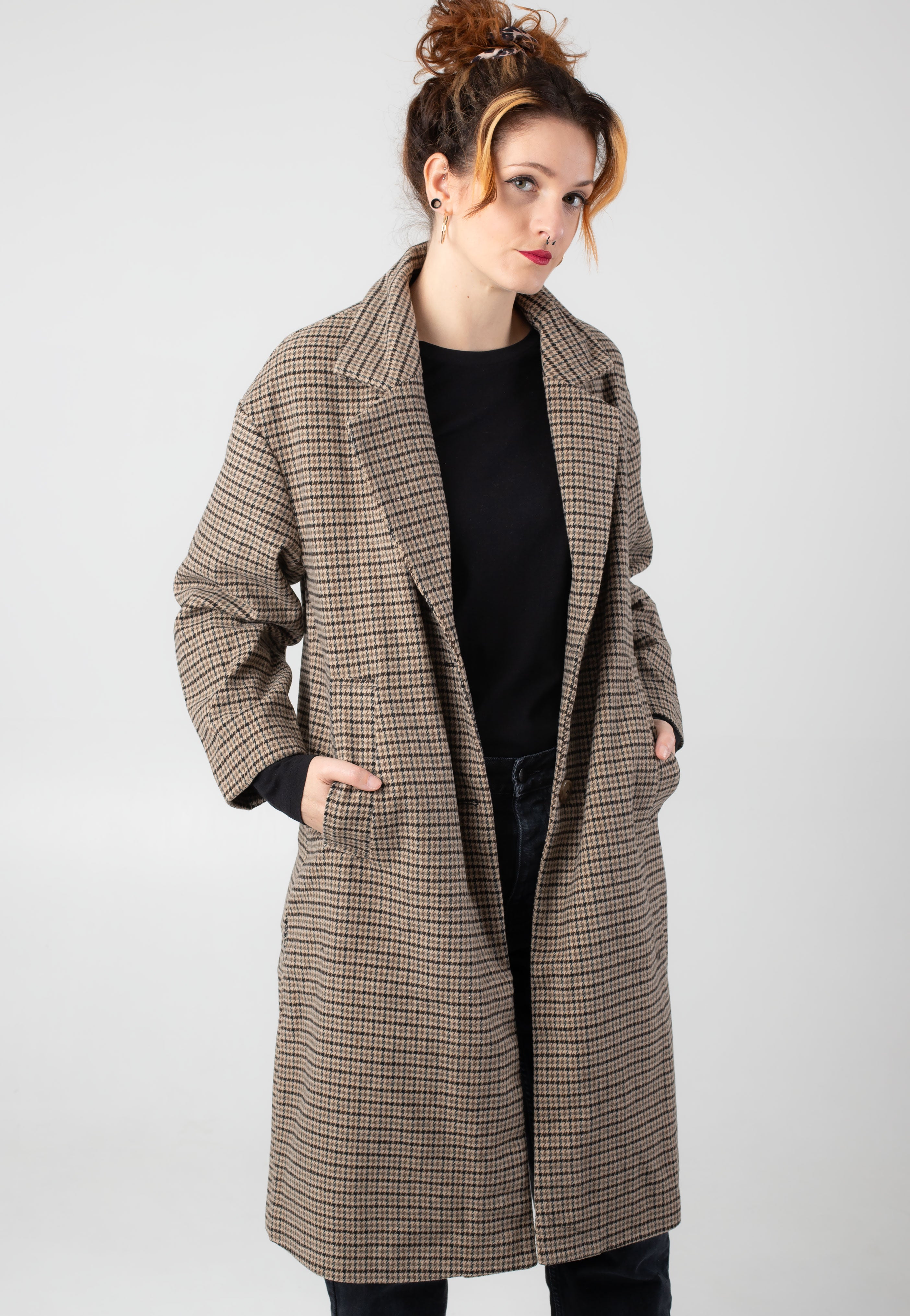 Urban Classics - Ladies Oversized Plaid Unionbeige/Black - Coat | Women-Image