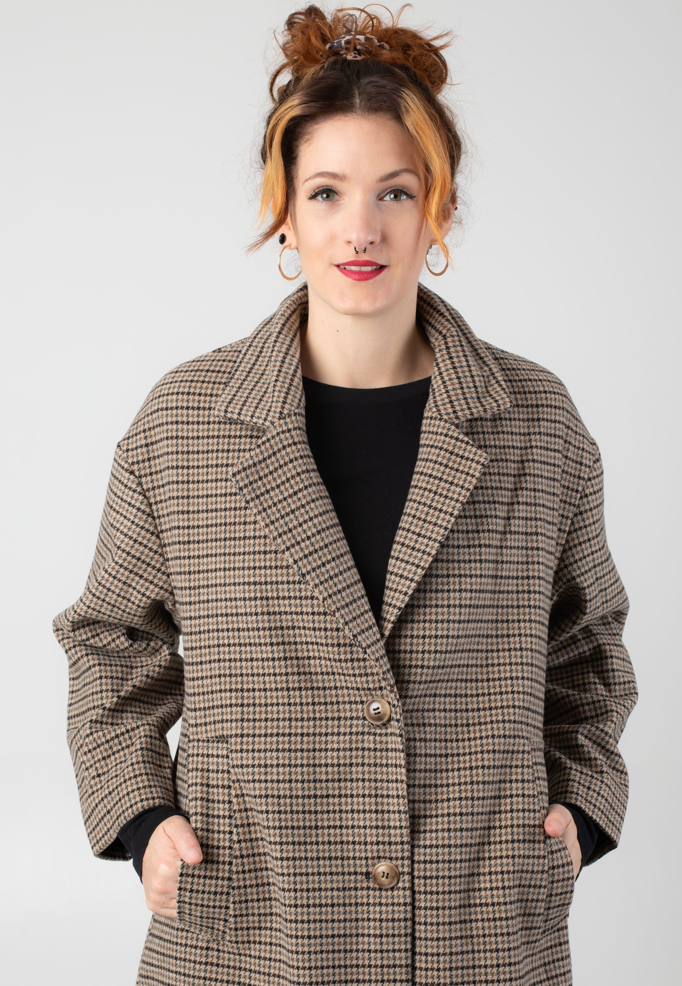 Urban Classics - Ladies Oversized Plaid Unionbeige/Black - Coat | Women-Image