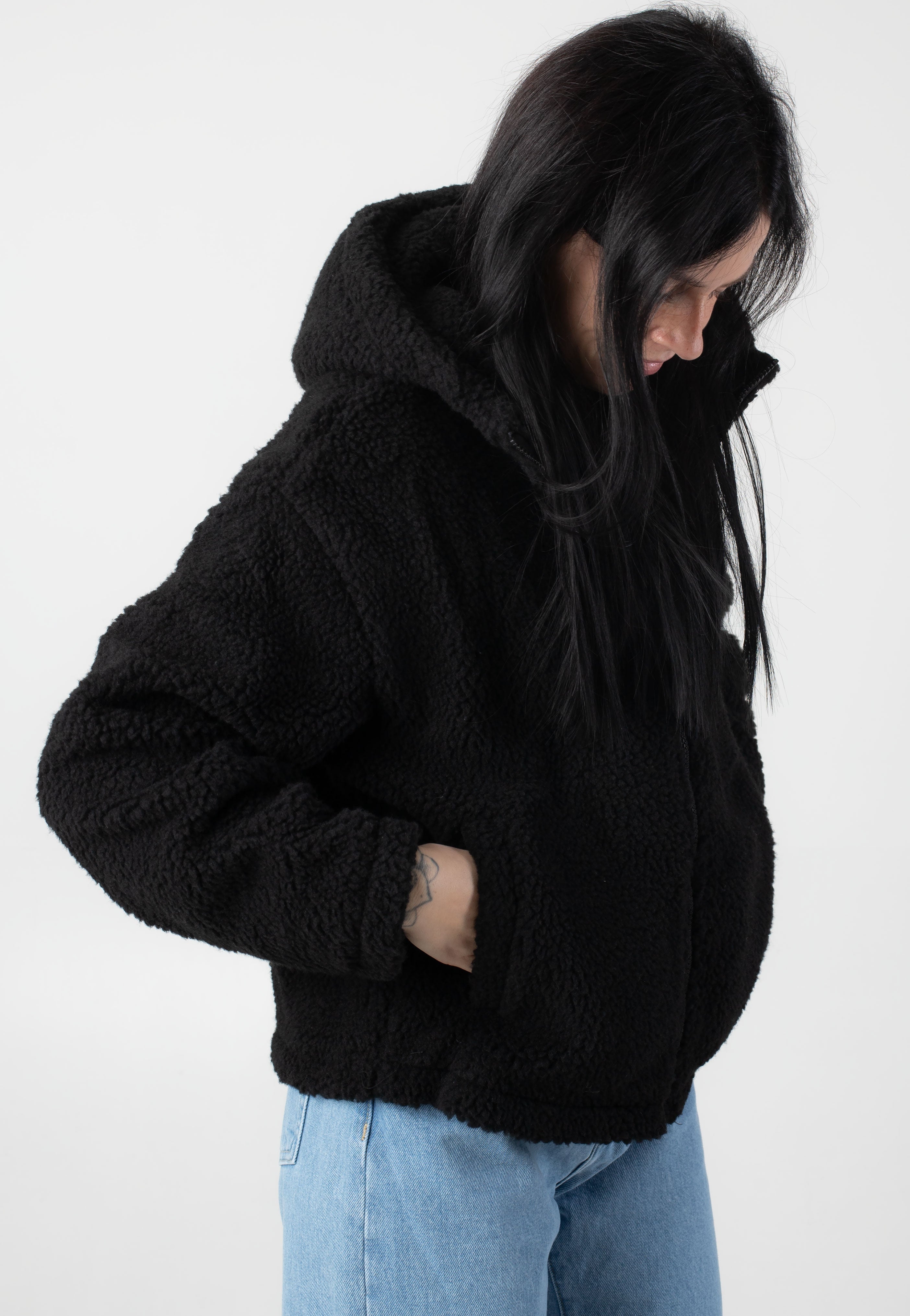 Urban Classics - Ladies Short Hooded Sherpa Black - Jacket | Women-Image