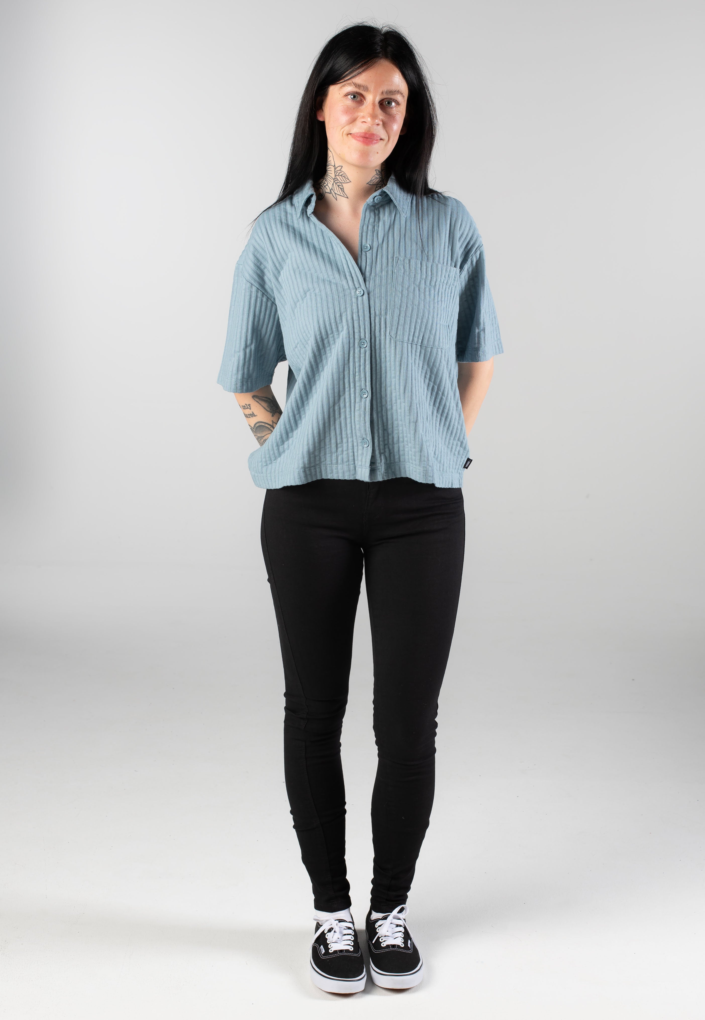 dress shirt with vans Men GC Stripe (black / Frost gray) 2XL front left chest pocket with logo patch Vans - Bedford Knit Button