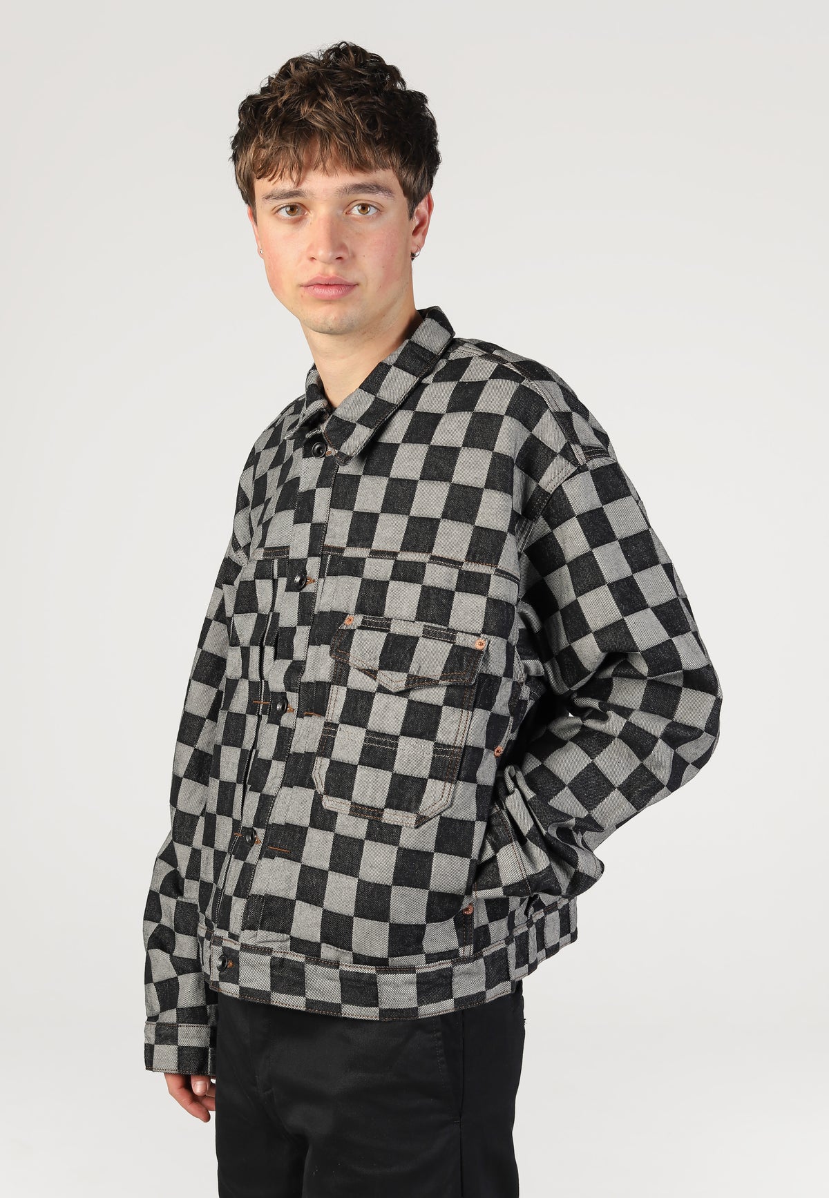 Vans Check-5 Checkerboard Denim Trucker Black Džínová bunda | Men-Image