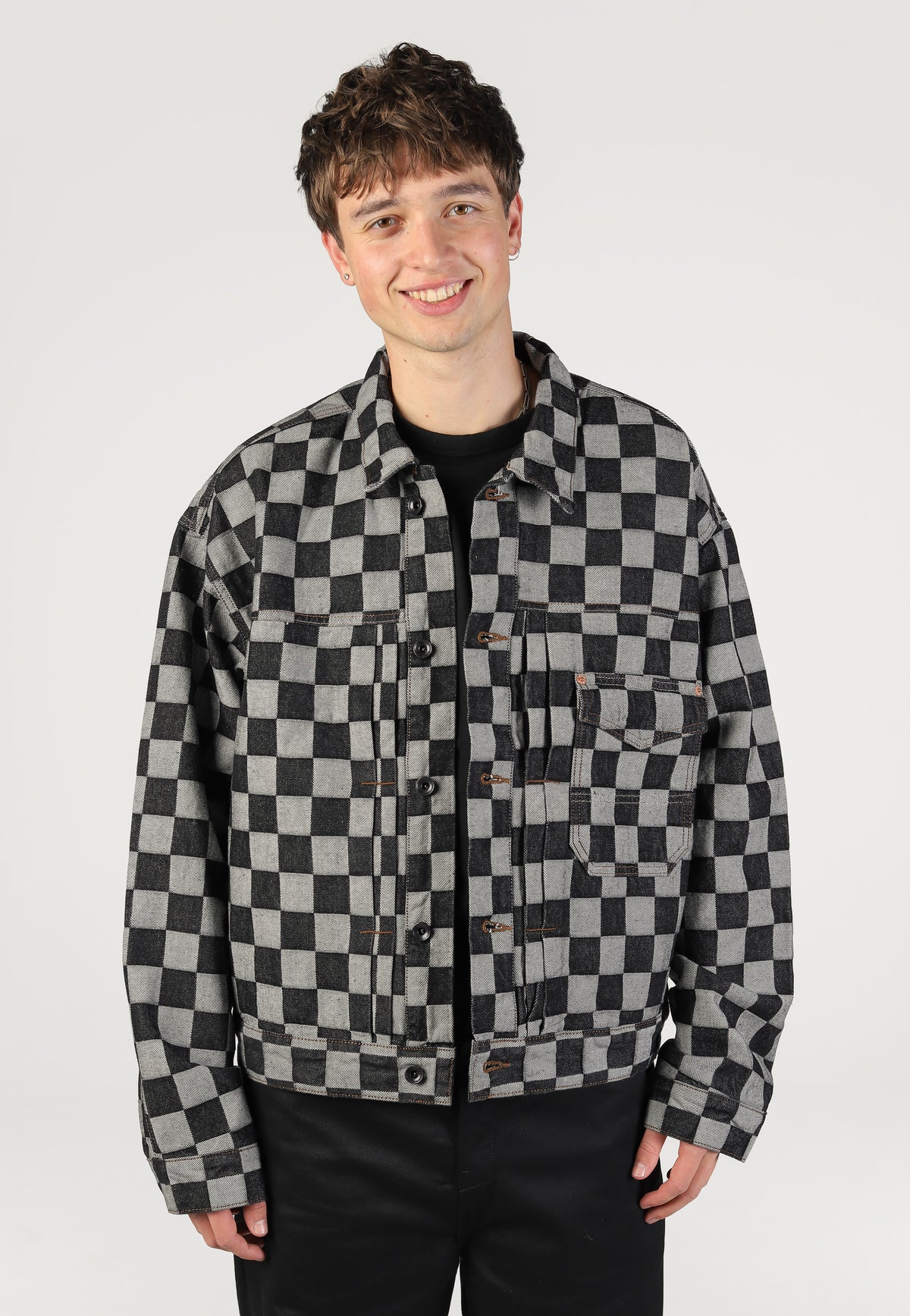 Vans Check-5 Checkerboard Denim Trucker Black Džínová bunda | Men-Image