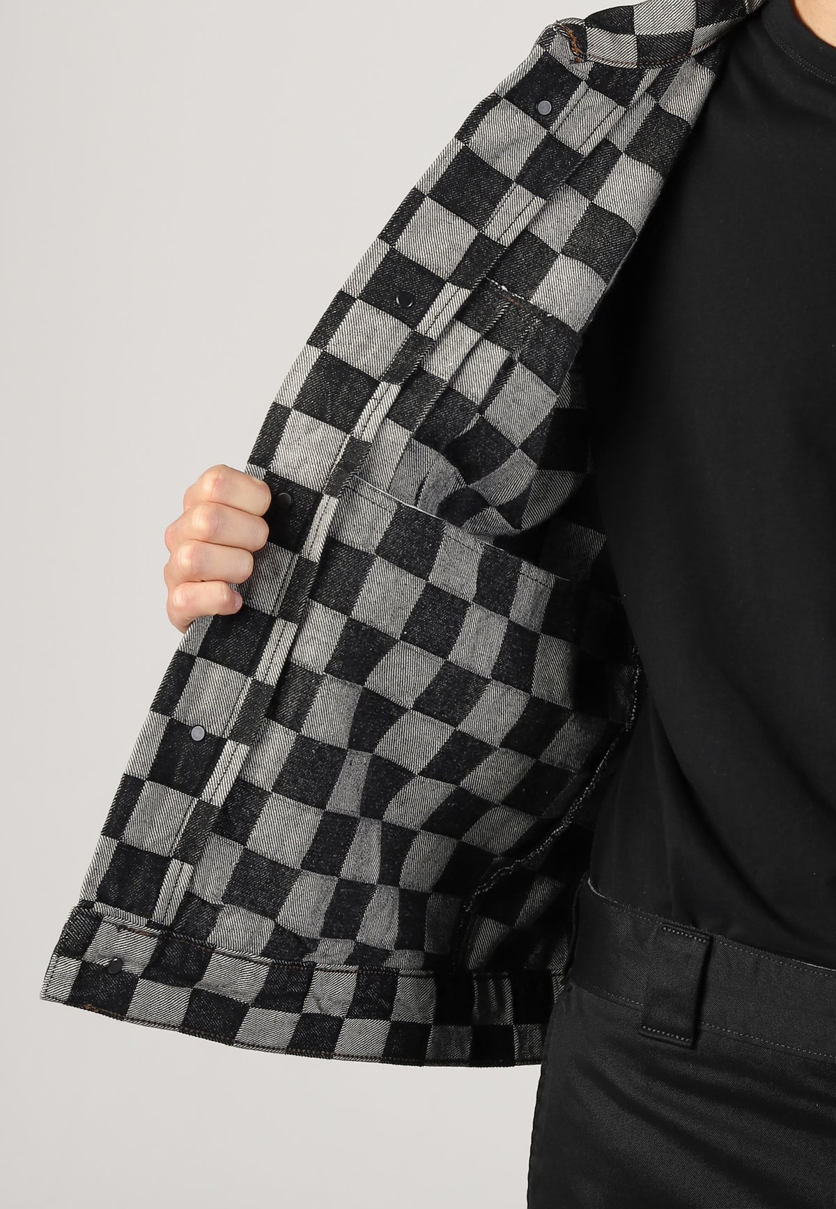 Vans Check-5 Checkerboard Denim Trucker Black Džínová bunda | Men-Image