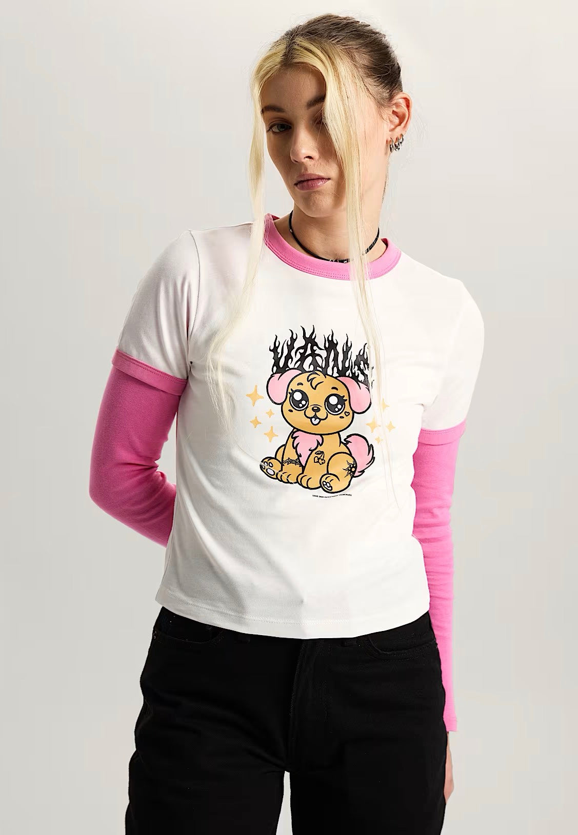 Vans - Puppy W Ringer Egret - T-Shirt | Women-Image
