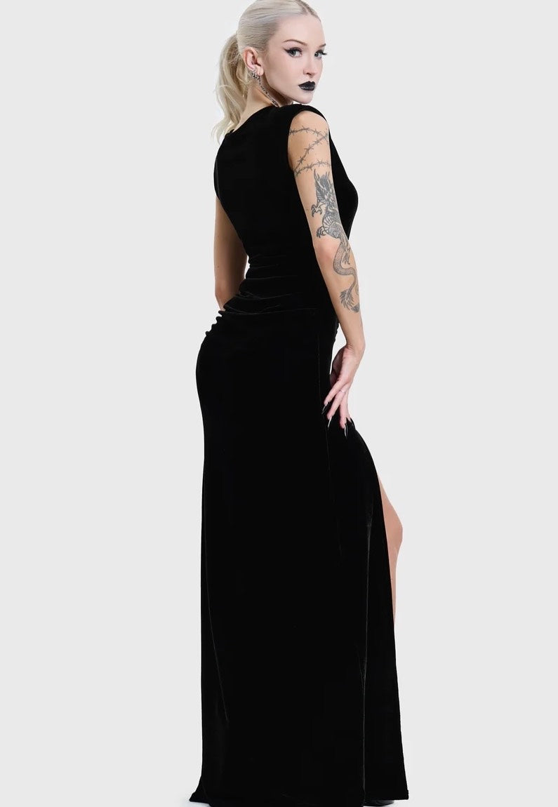 Killstar Nova Velvet Knot Maxi Black Kleid | Women-Image