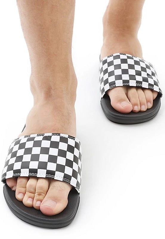 Vans - La Costa Slide On (Checkerboard) True White/Black - Slides | Neutral-Image