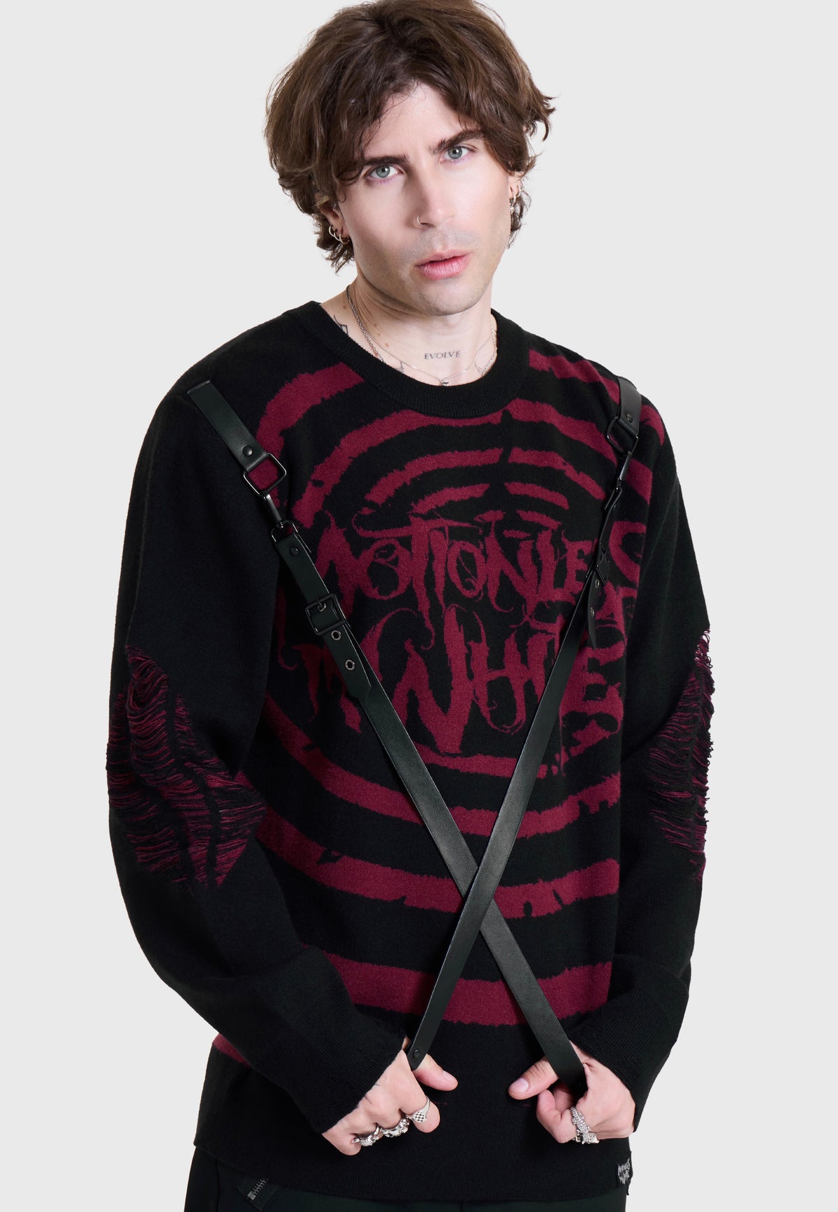 Killstar x Motionless in White Voices Spiral Bondage Knit Multi Pullover | Men-Image