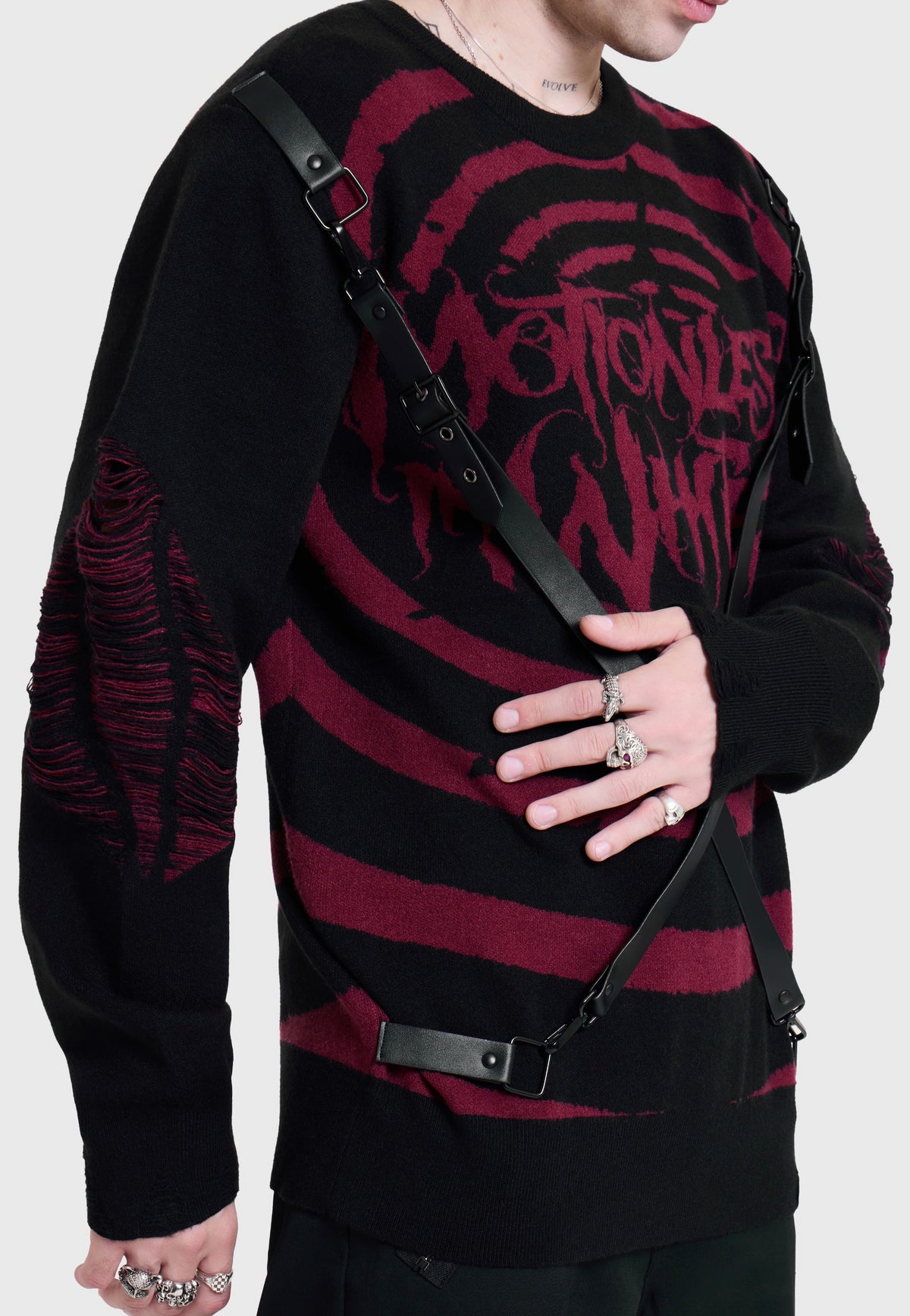 Killstar x Motionless in White Voices Spiral Bondage Knit Multi Pullover | Men-Image