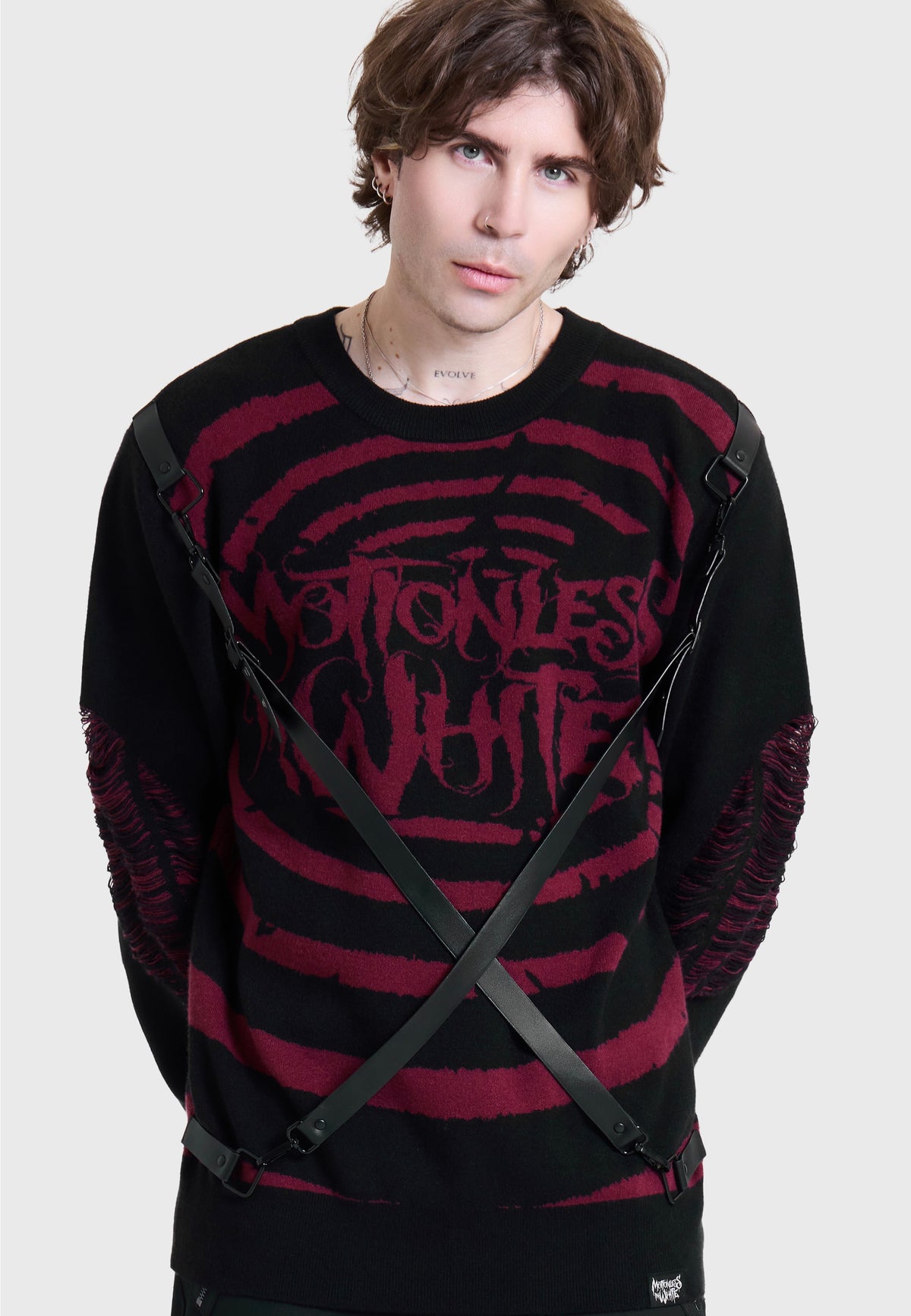 Killstar x Motionless in White Voices Spiral Bondage Knit Multi Pullover | Men-Image