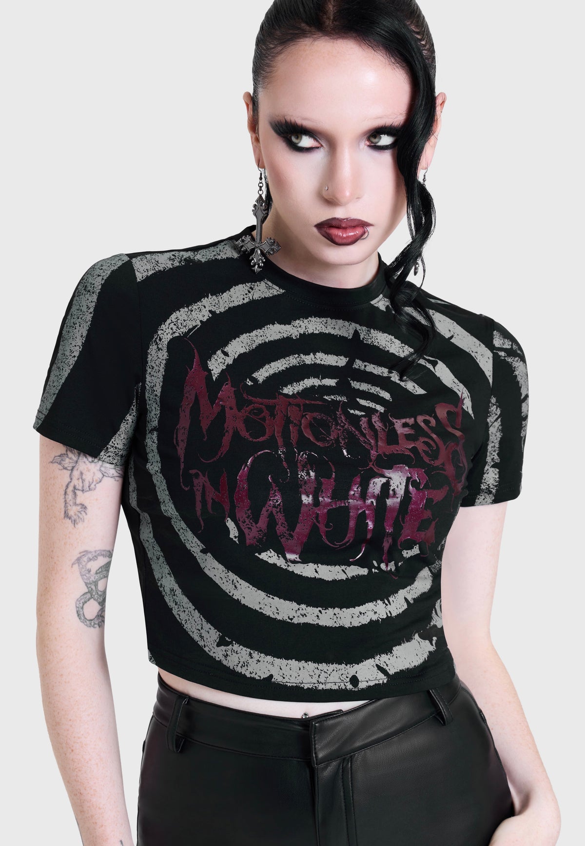 Killstar x Motionless in White Voices Spiral Crop Black Top | Women-Image