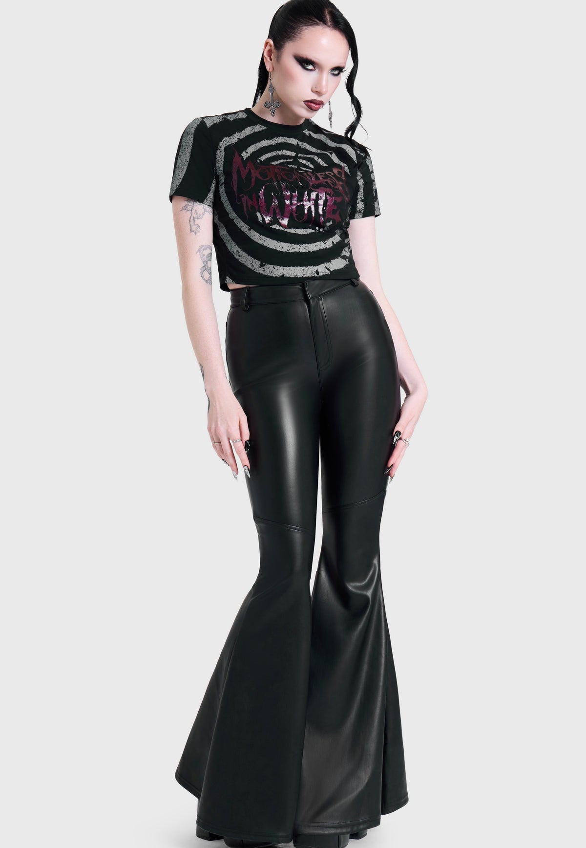 Killstar x Motionless in White Voices Spiral Crop Black Top | Women-Image