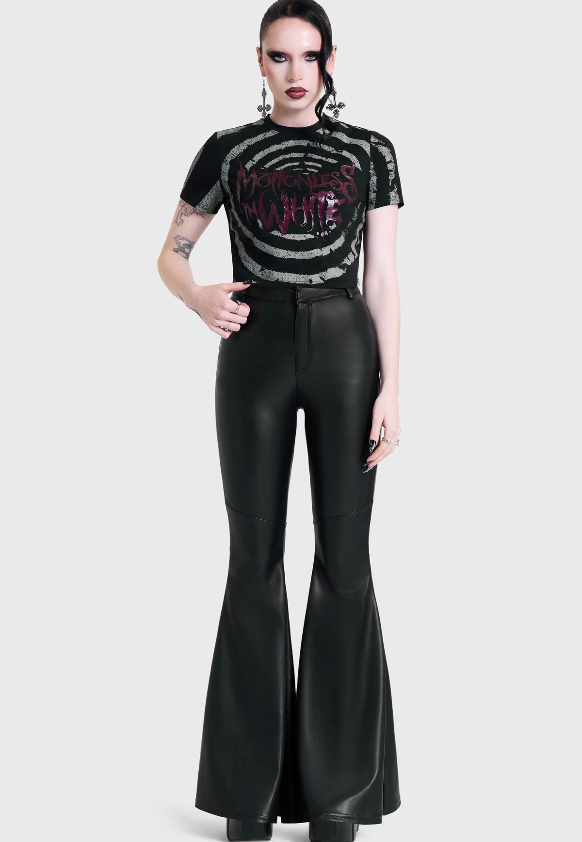 Killstar x Motionless in White Voices Spiral Crop Black Top | Women-Image