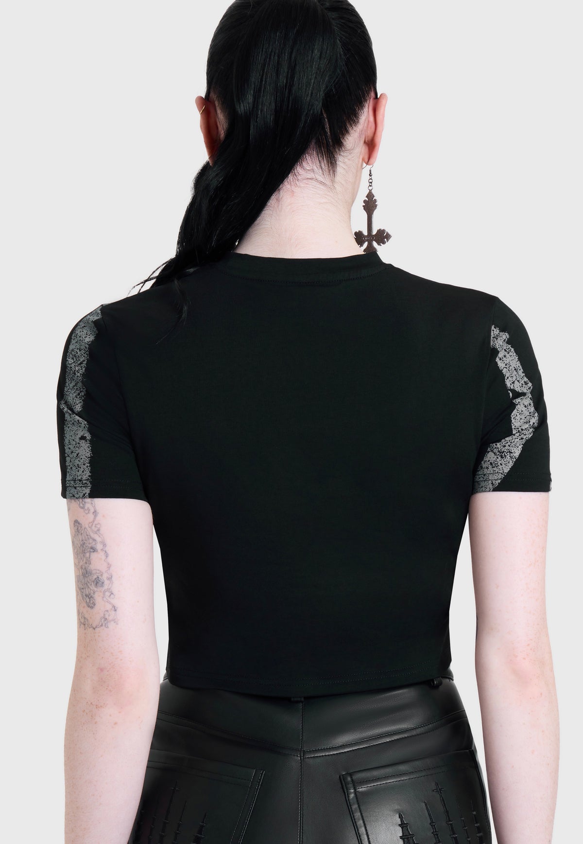 Killstar x Motionless in White Voices Spiral Crop Black Top | Women-Image