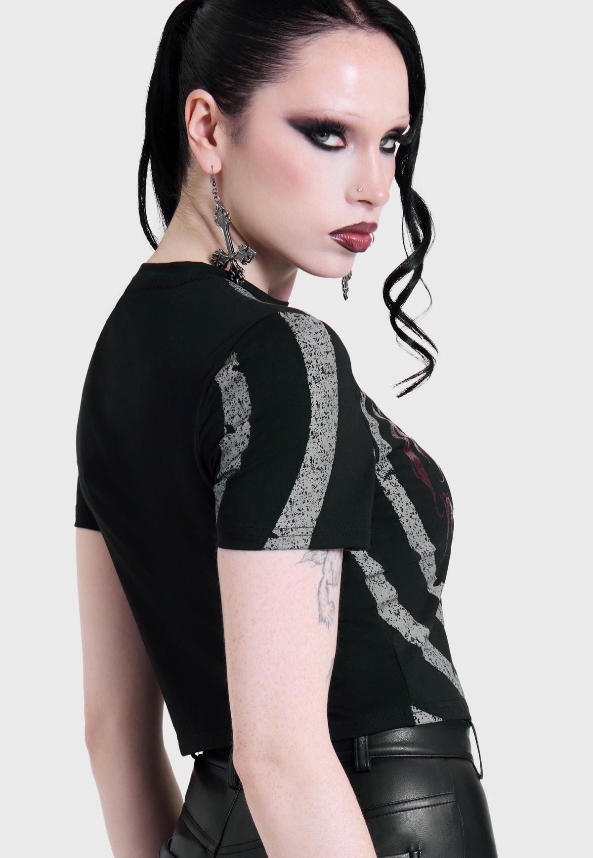 Killstar x Motionless in White Voices Spiral Crop Black Top | Women-Image