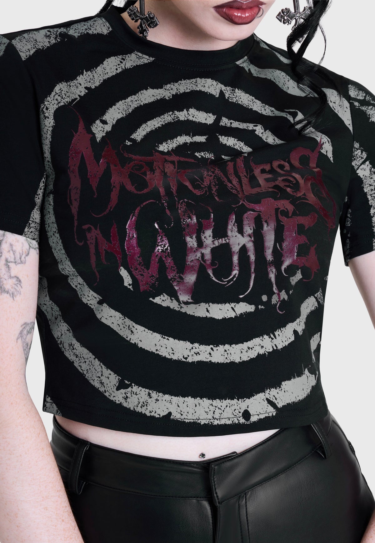 Killstar x Motionless in White Voices Spiral Crop Black Top | Women-Image