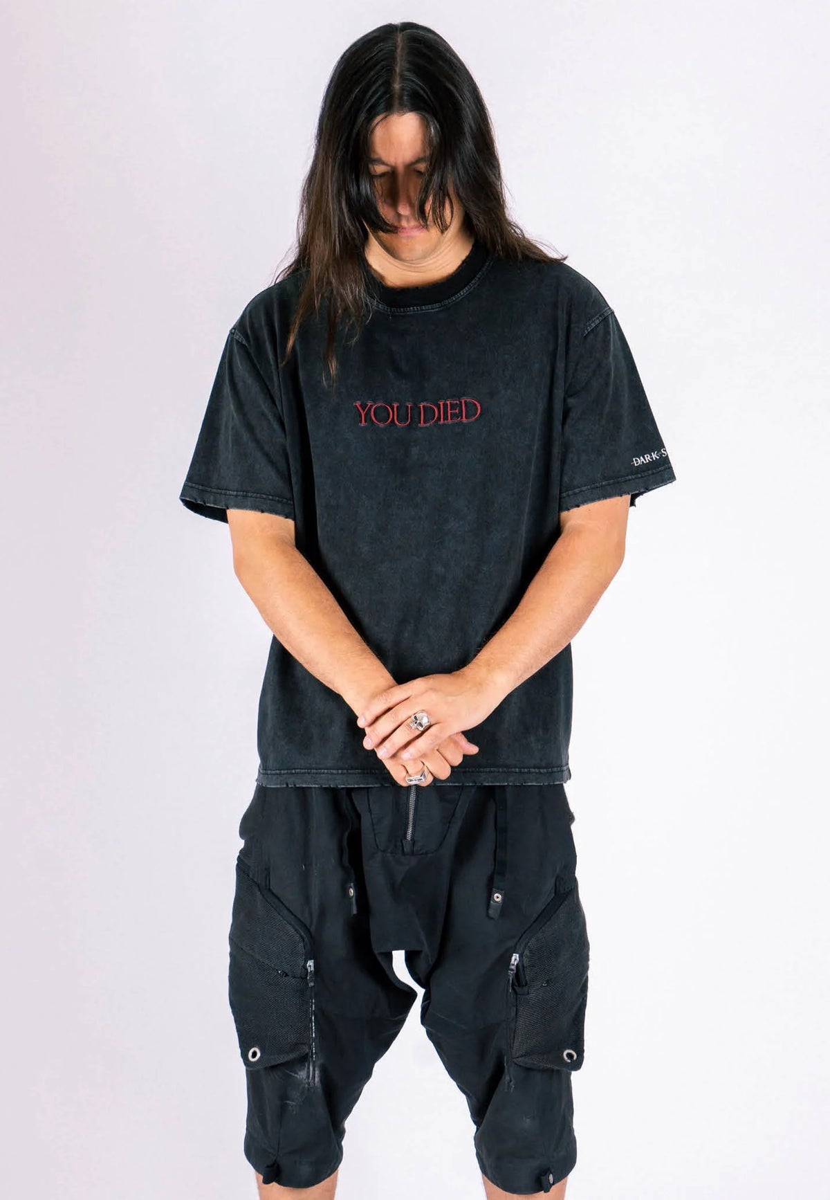 Welcome x Dark Souls You Died Distressed Vintage Black T-Shirt | Men-Image