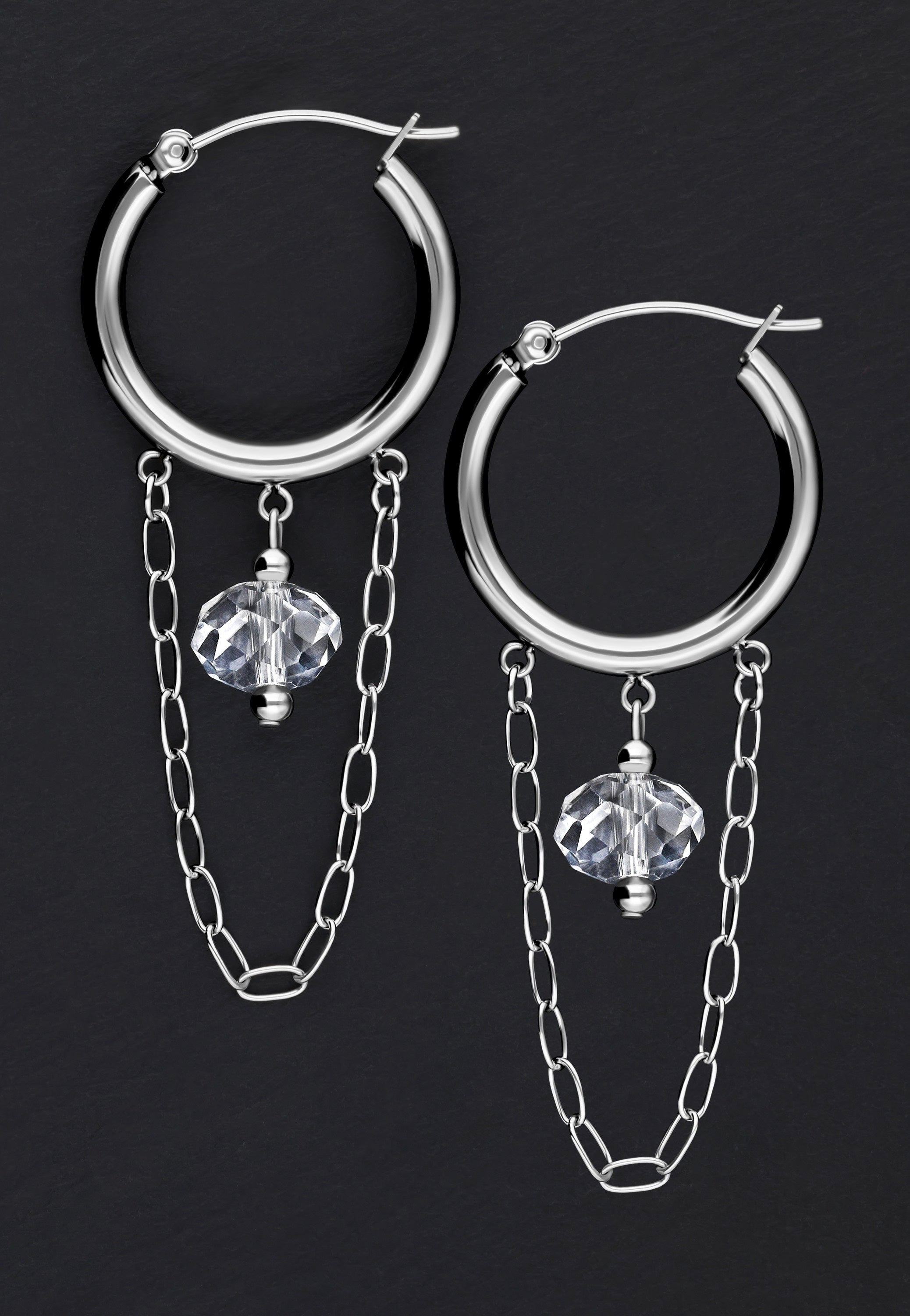 Wildcat - Edgy White Stone Hoops Silver - Earrings | Neutral-Image