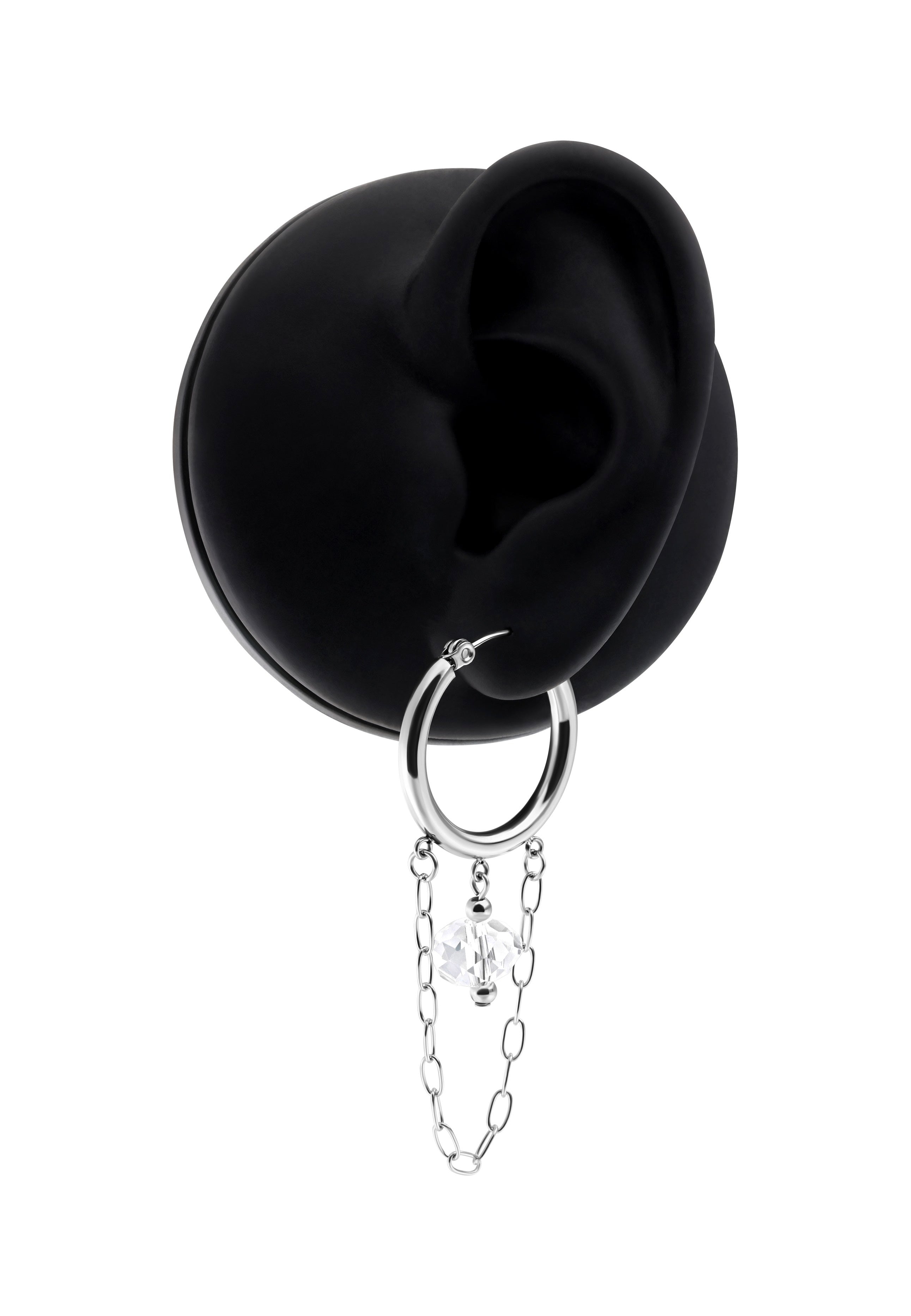 Wildcat - Edgy White Stone Hoops Silver - Earrings | Neutral-Image