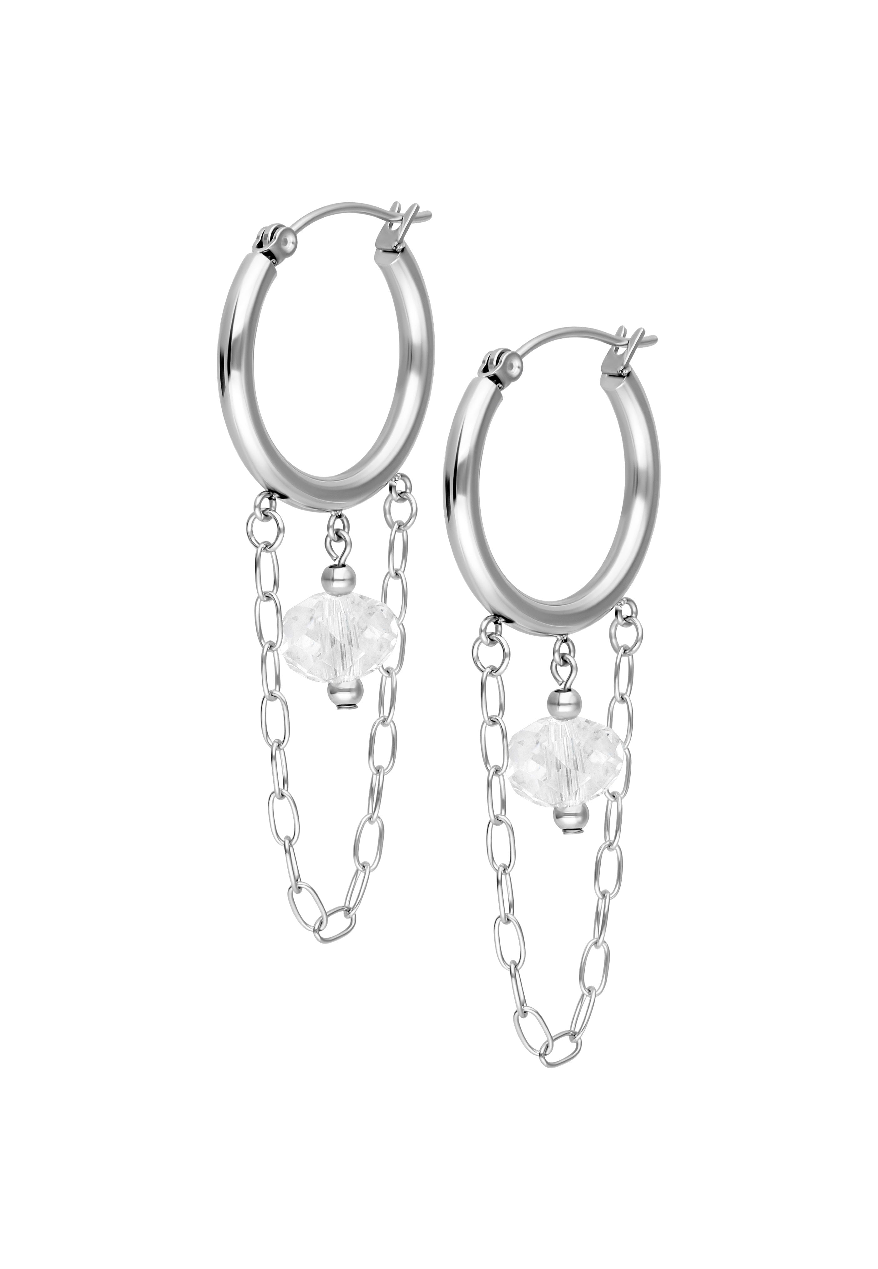 Wildcat - Edgy White Stone Hoops Silver - Earrings | Neutral-Image
