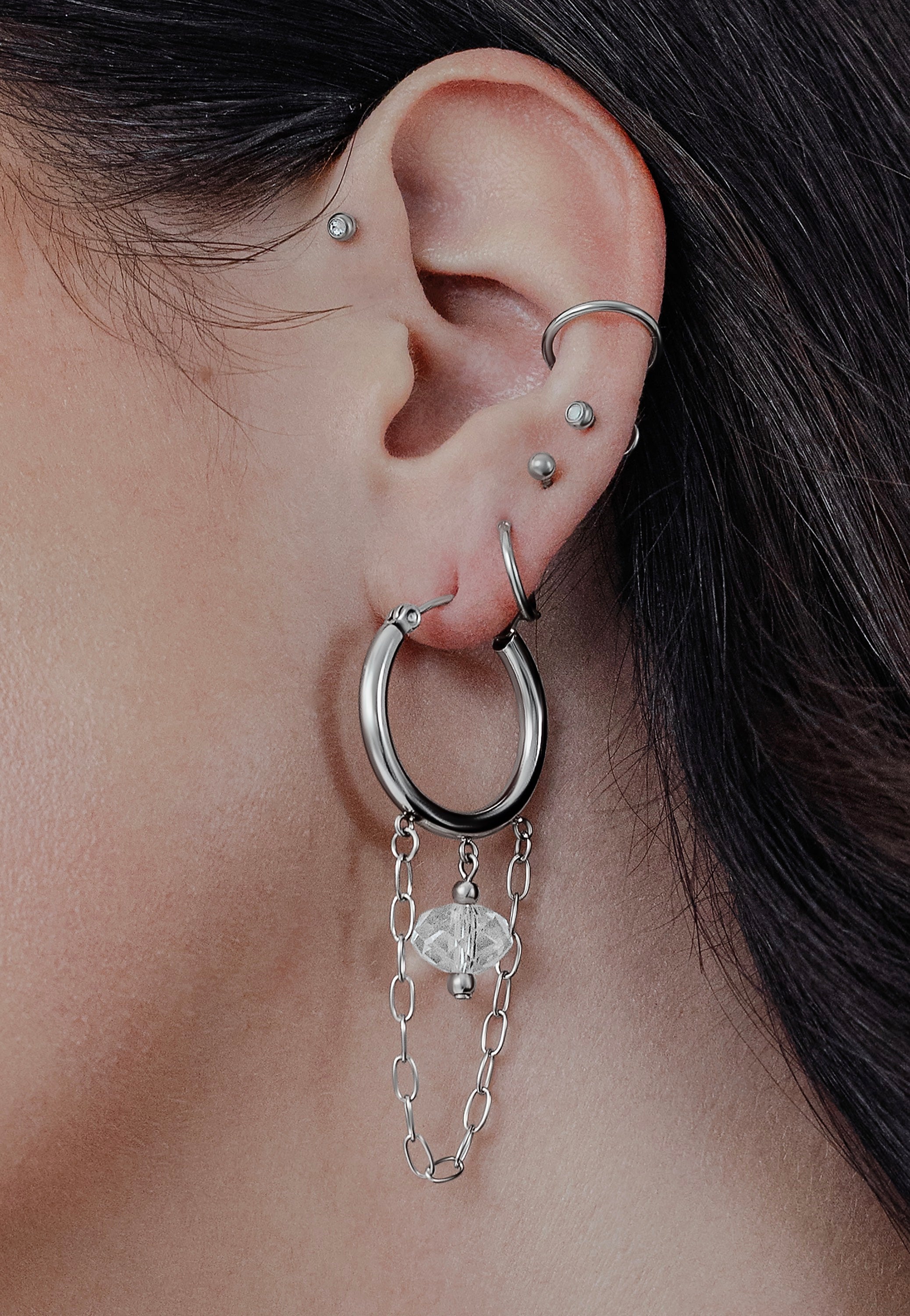 Wildcat - Edgy White Stone Hoops Silver - Earrings | Neutral-Image