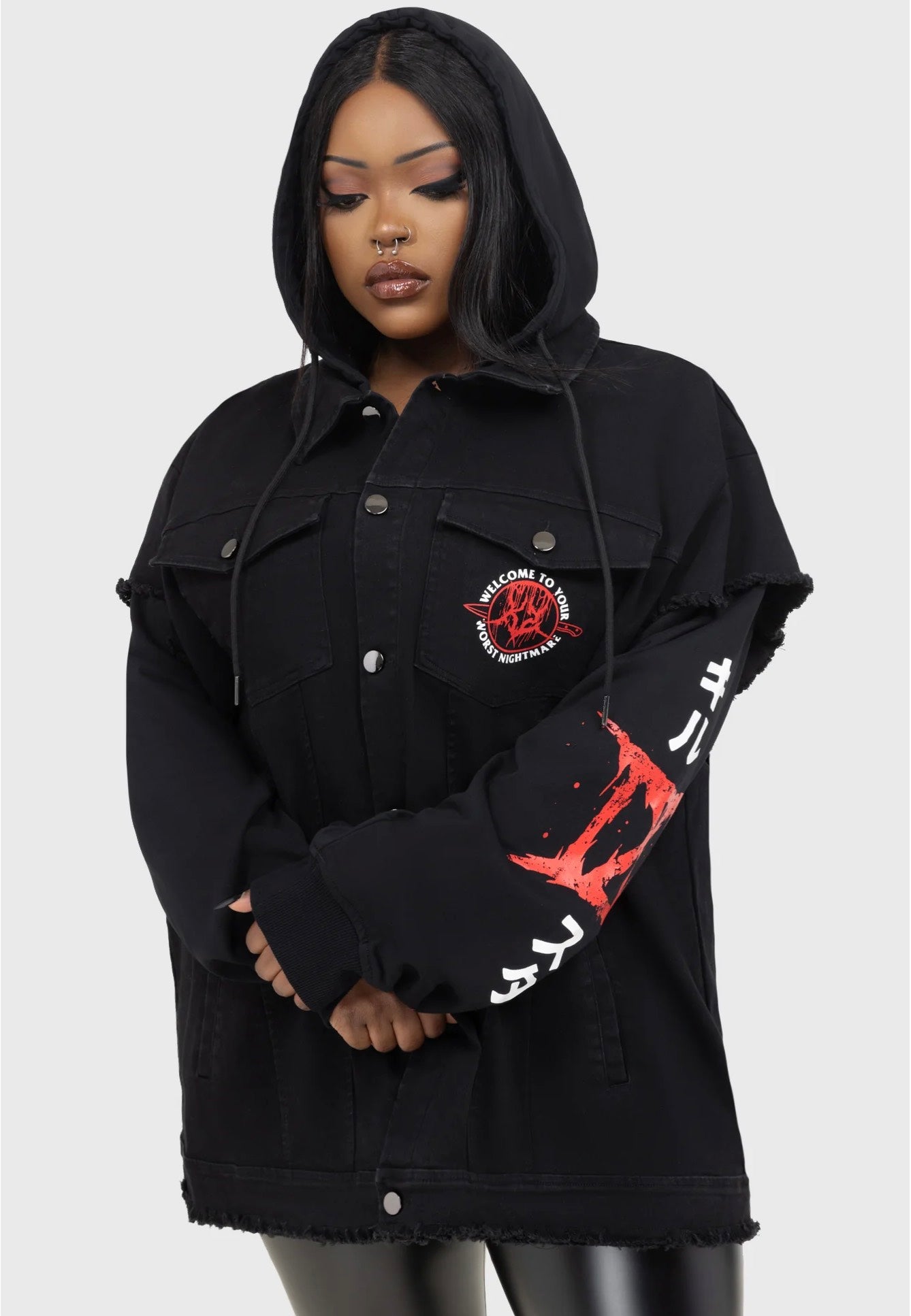 Killstar x Ice Nine Kills - Your Worst Nightmare Hooded Black - Jeans Jacket | Women-Image